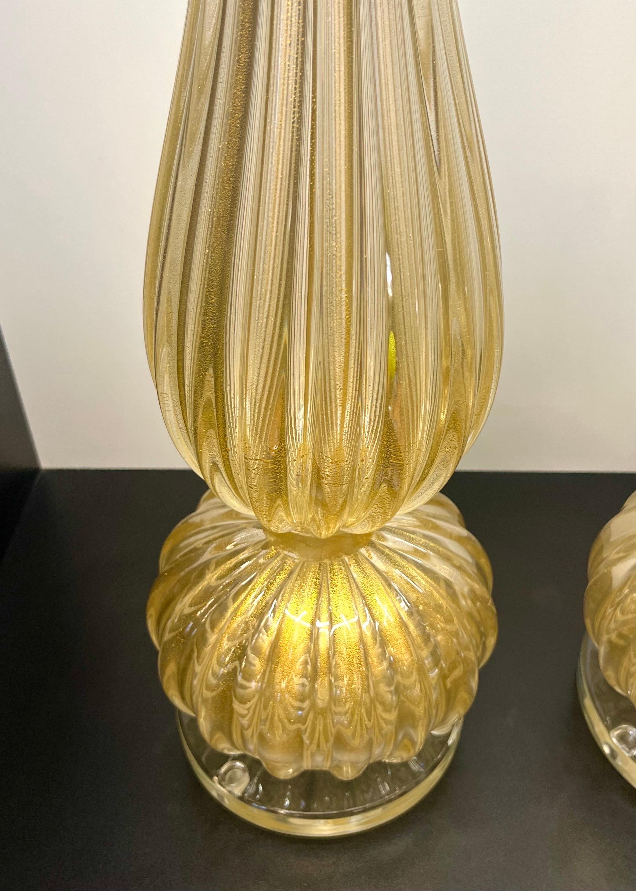 Alberto Donà Modernité du milieu du siècle Feuille d'or 24kt Deux lampes de table en verre Murano 2024 en vente 5
