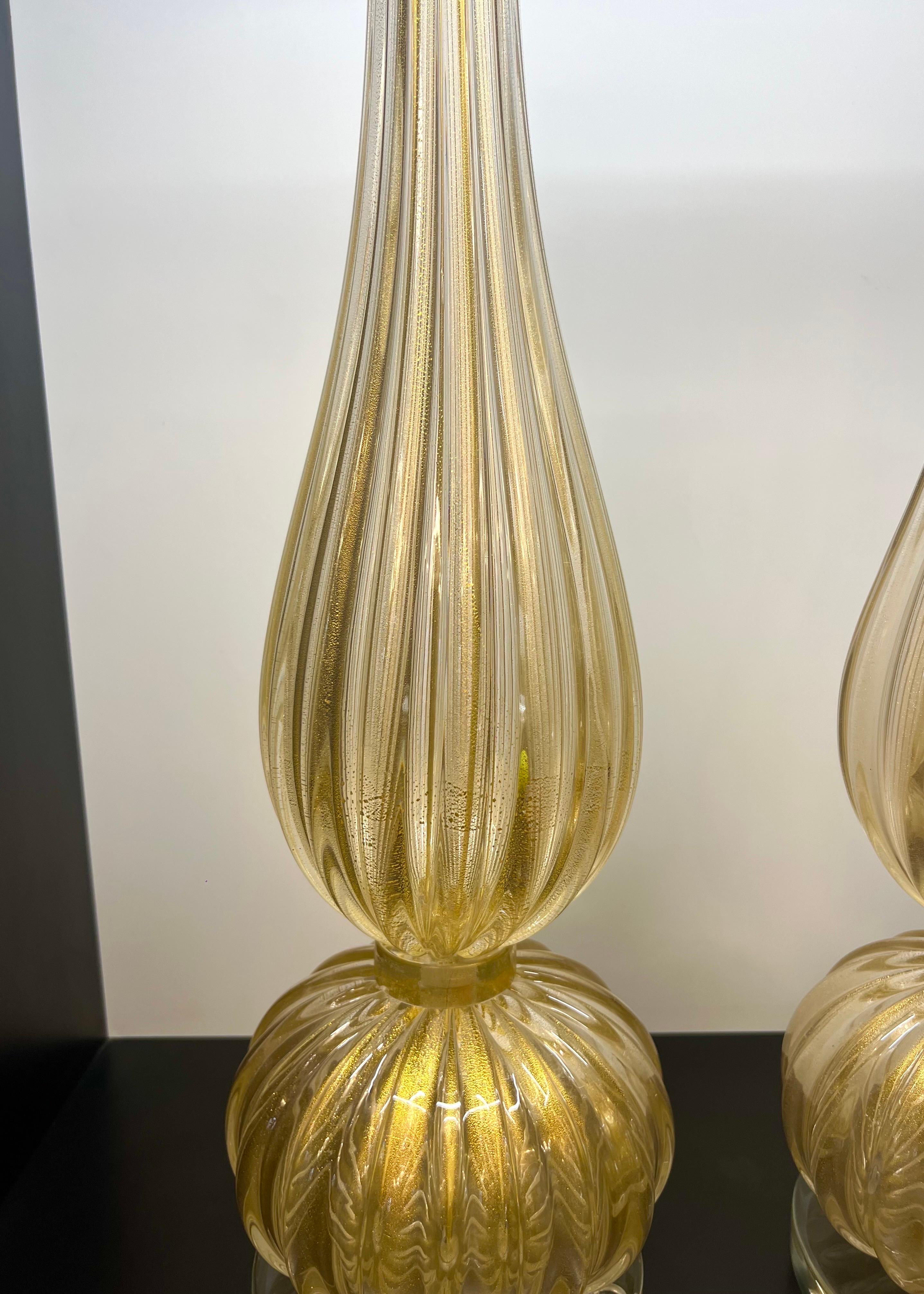 Alberto Donà Modernité du milieu du siècle Feuille d'or 24kt Deux lampes de table en verre Murano 2024 en vente 6