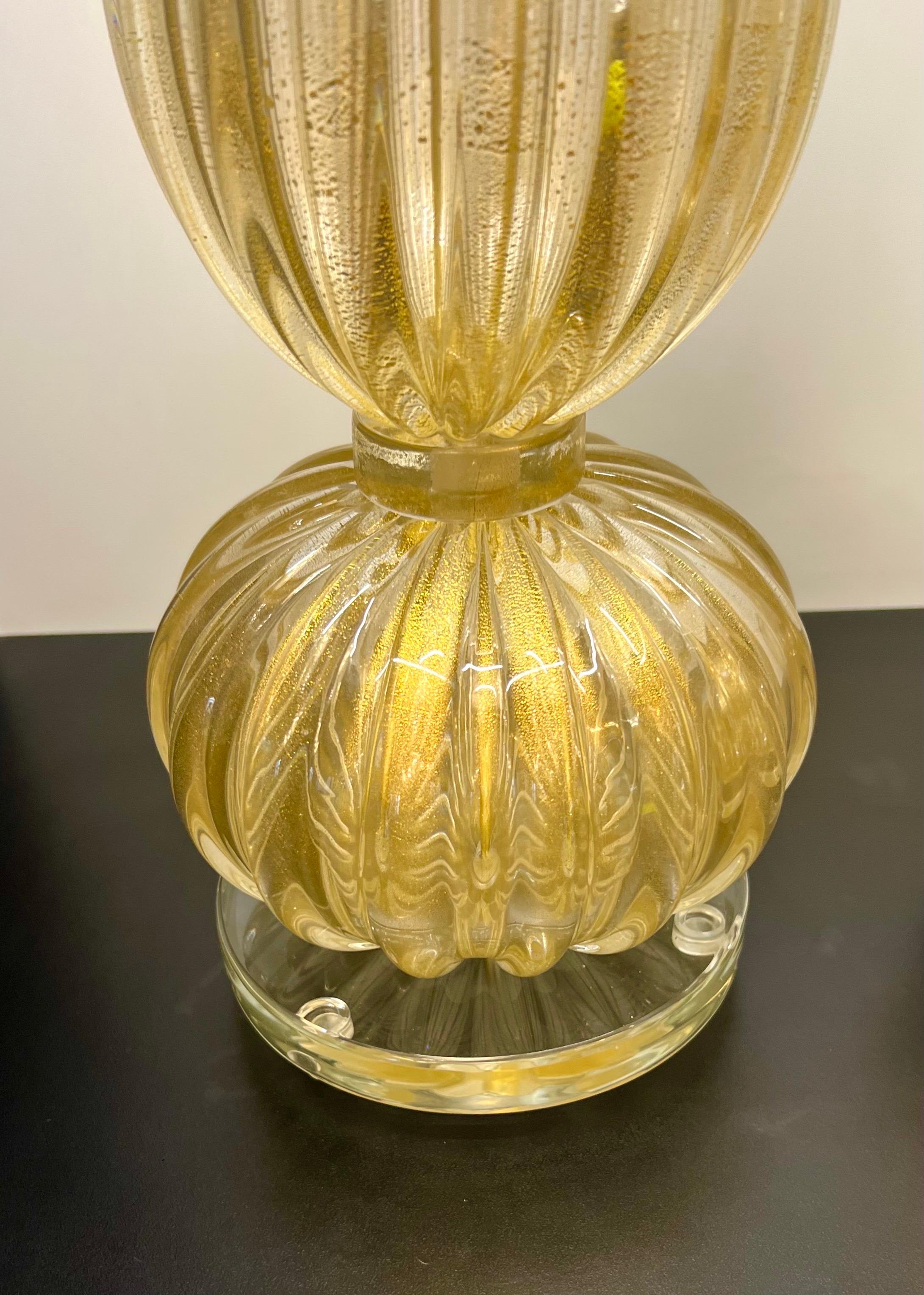 Alberto Donà Modernité du milieu du siècle Feuille d'or 24kt Deux lampes de table en verre Murano 2024 en vente 7