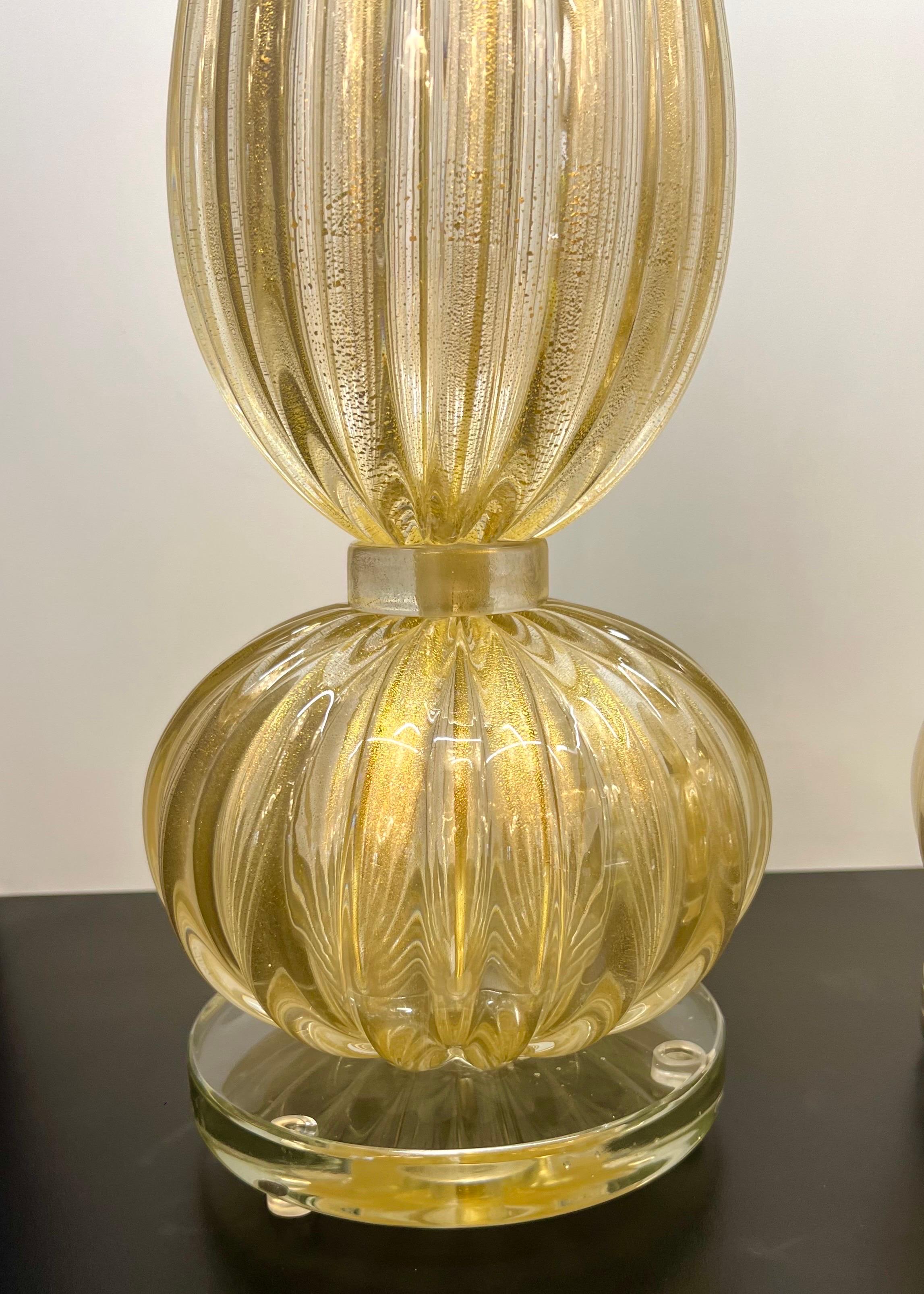Alberto Donà Modernité du milieu du siècle Feuille d'or 24kt Deux lampes de table en verre Murano 2024 en vente 8