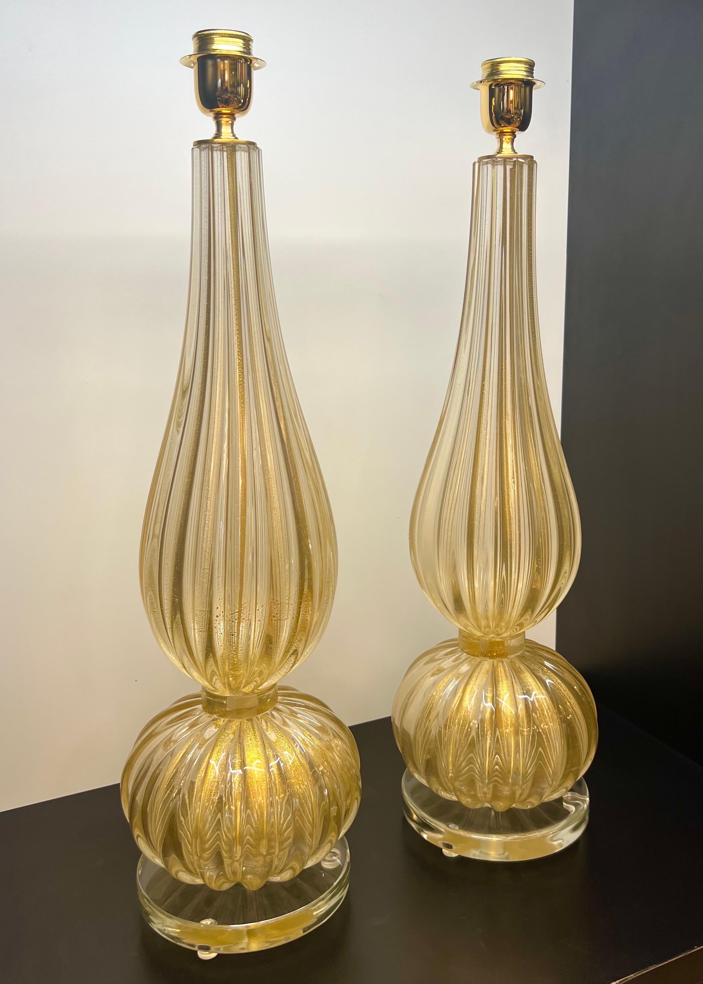 Alberto Donà Modernité du milieu du siècle Feuille d'or 24kt Deux lampes de table en verre Murano 2024 en vente 9