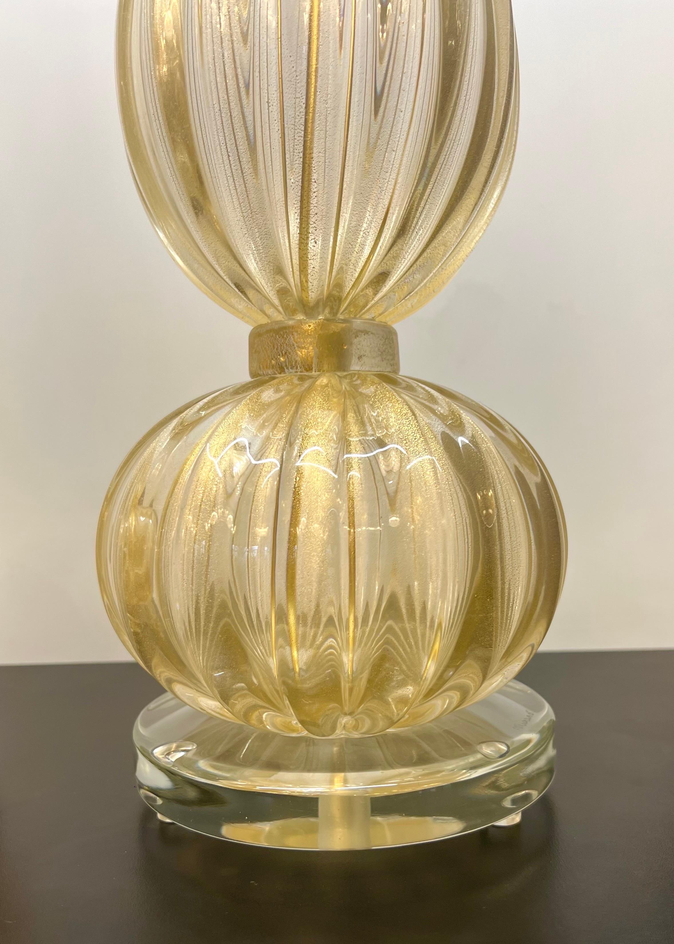 Alberto Donà Modernité du milieu du siècle Feuille d'or 24kt Deux lampes de table en verre Murano 2024 en vente 11