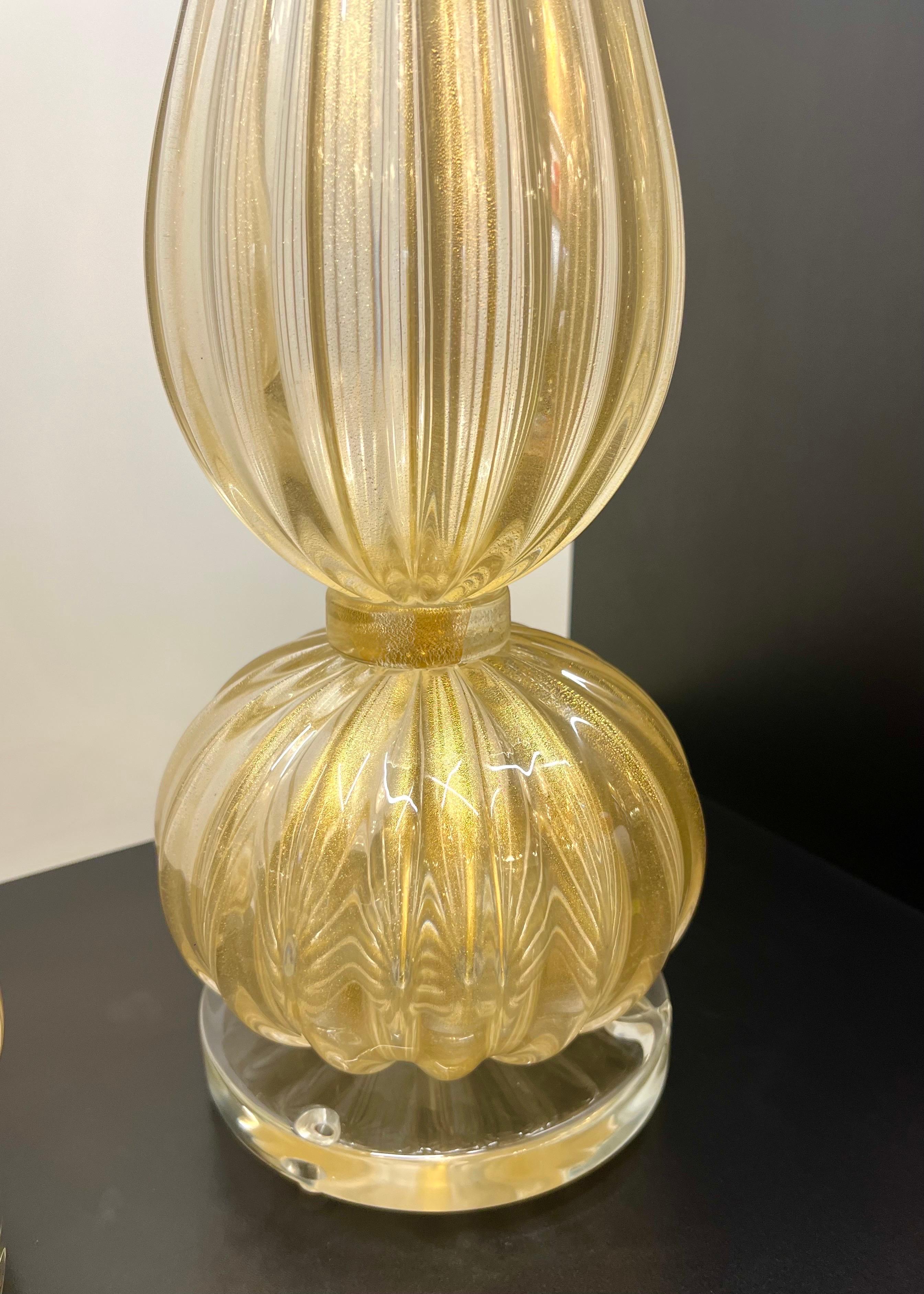 Alberto Donà Modernité du milieu du siècle Feuille d'or 24kt Deux lampes de table en verre Murano 2024 en vente 12