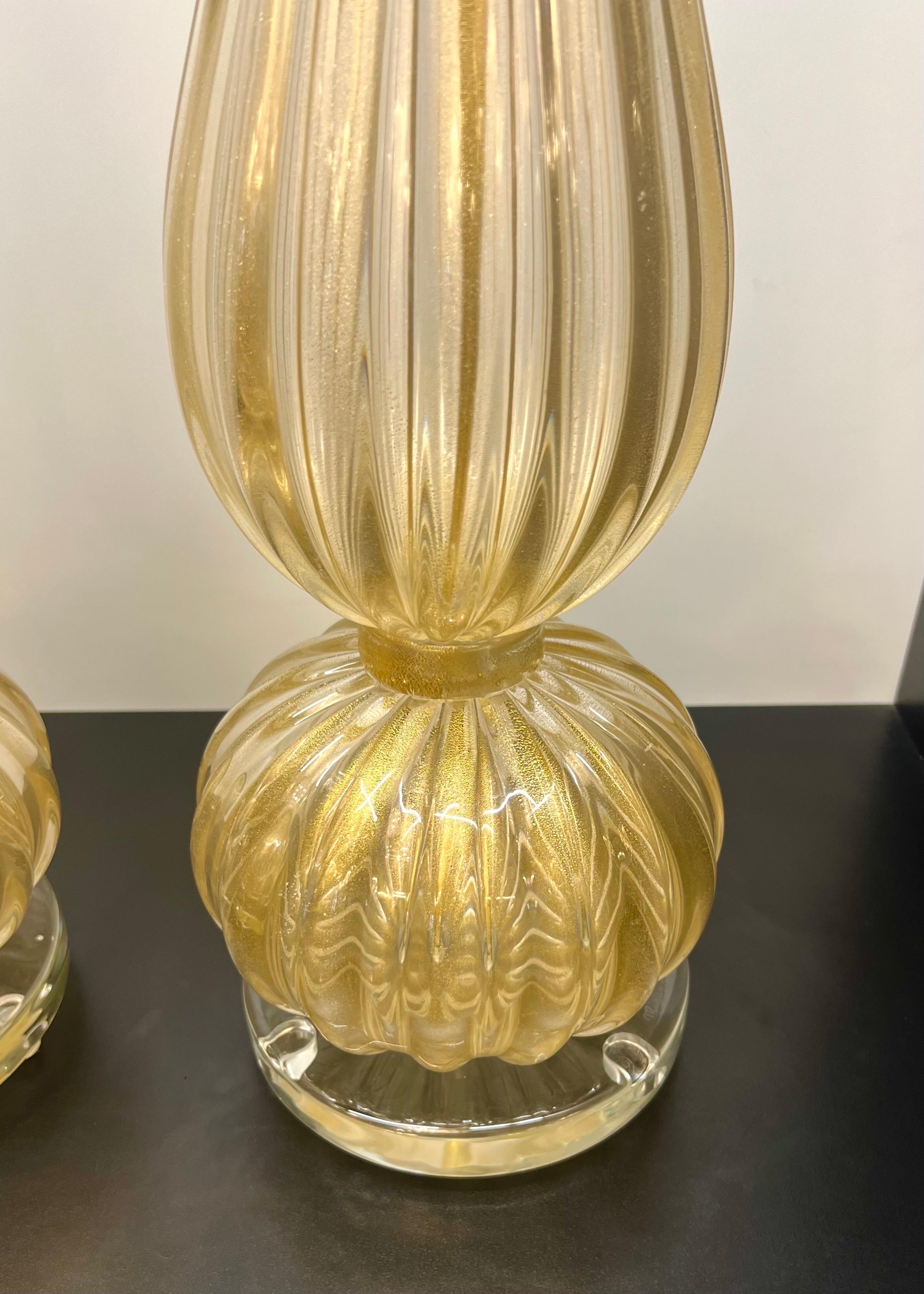 Alberto Donà Modernité du milieu du siècle Feuille d'or 24kt Deux lampes de table en verre Murano 2024 en vente 1