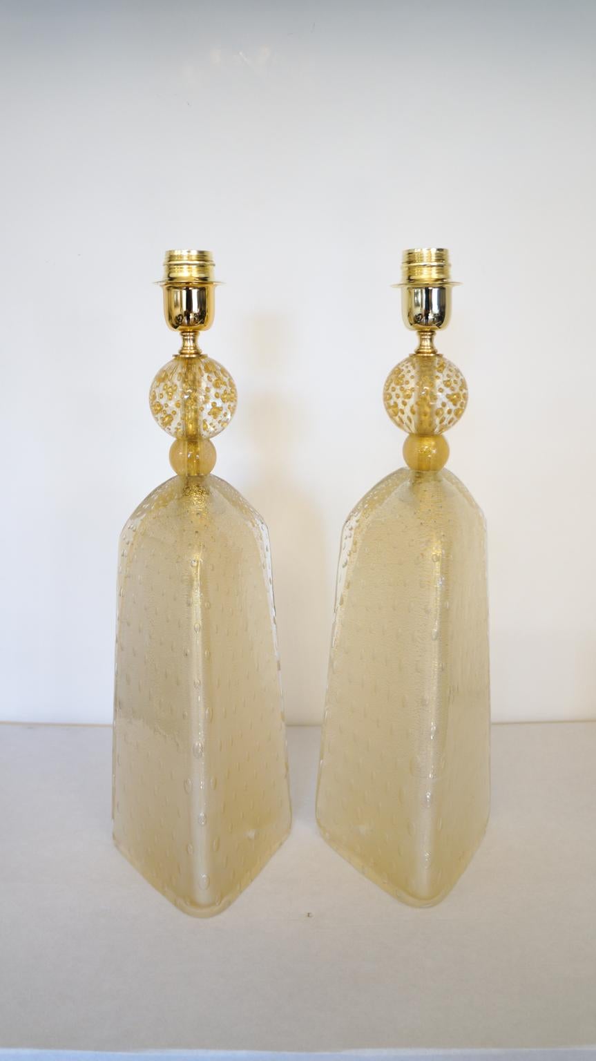 Alberto Donà Mid-Century Modern Gold Leaf Two Murano Glass Table Lamps, 1999 For Sale 4