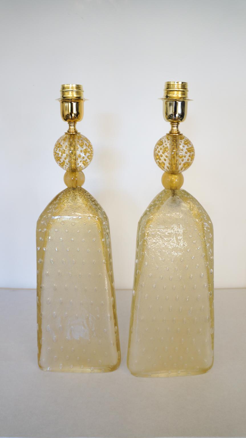 Alberto Donà Mid-Century Modern Gold Leaf Two Murano Glass Table Lamps, 1999 For Sale 5