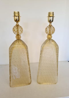Alberto Donà Mid-Century Modern Gold Leaf Two Murano Glass Table Lamps, 1999