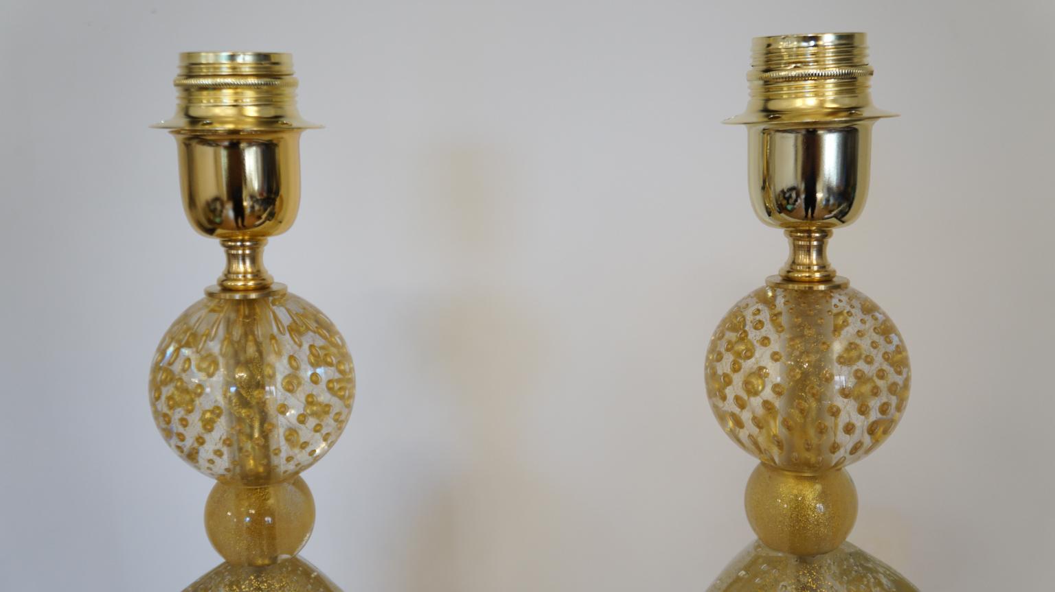 Alberto Donà Moderne Mitte des Jahrhunderts Blattgold Zwei Tischlampen aus Muranoglas, 1999 im Angebot 14