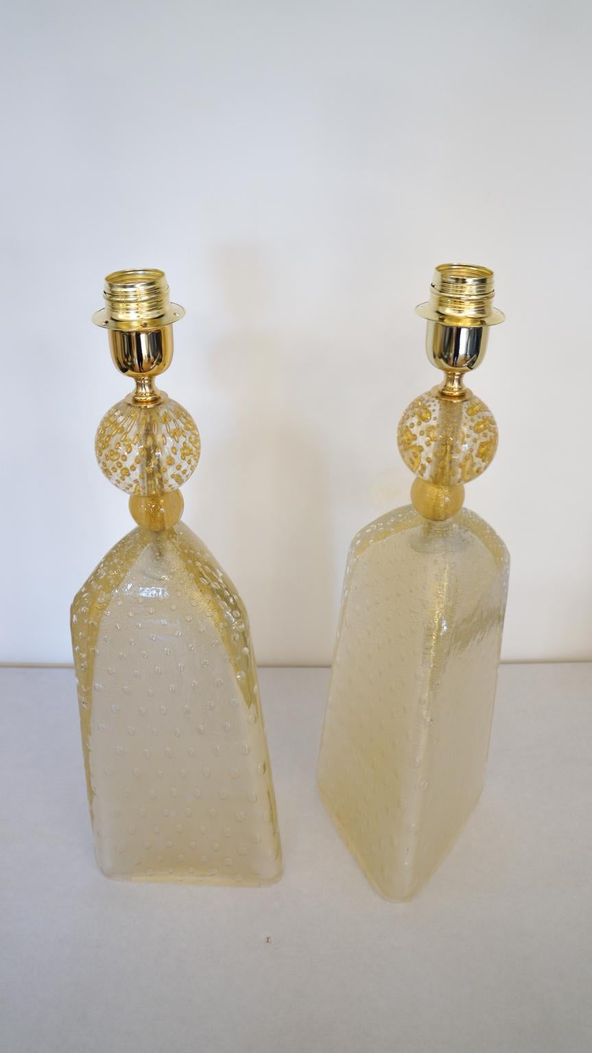 Italian Alberto Donà Mid-Century Modern Gold Leaf Two Murano Glass Table Lamps, 1999 For Sale