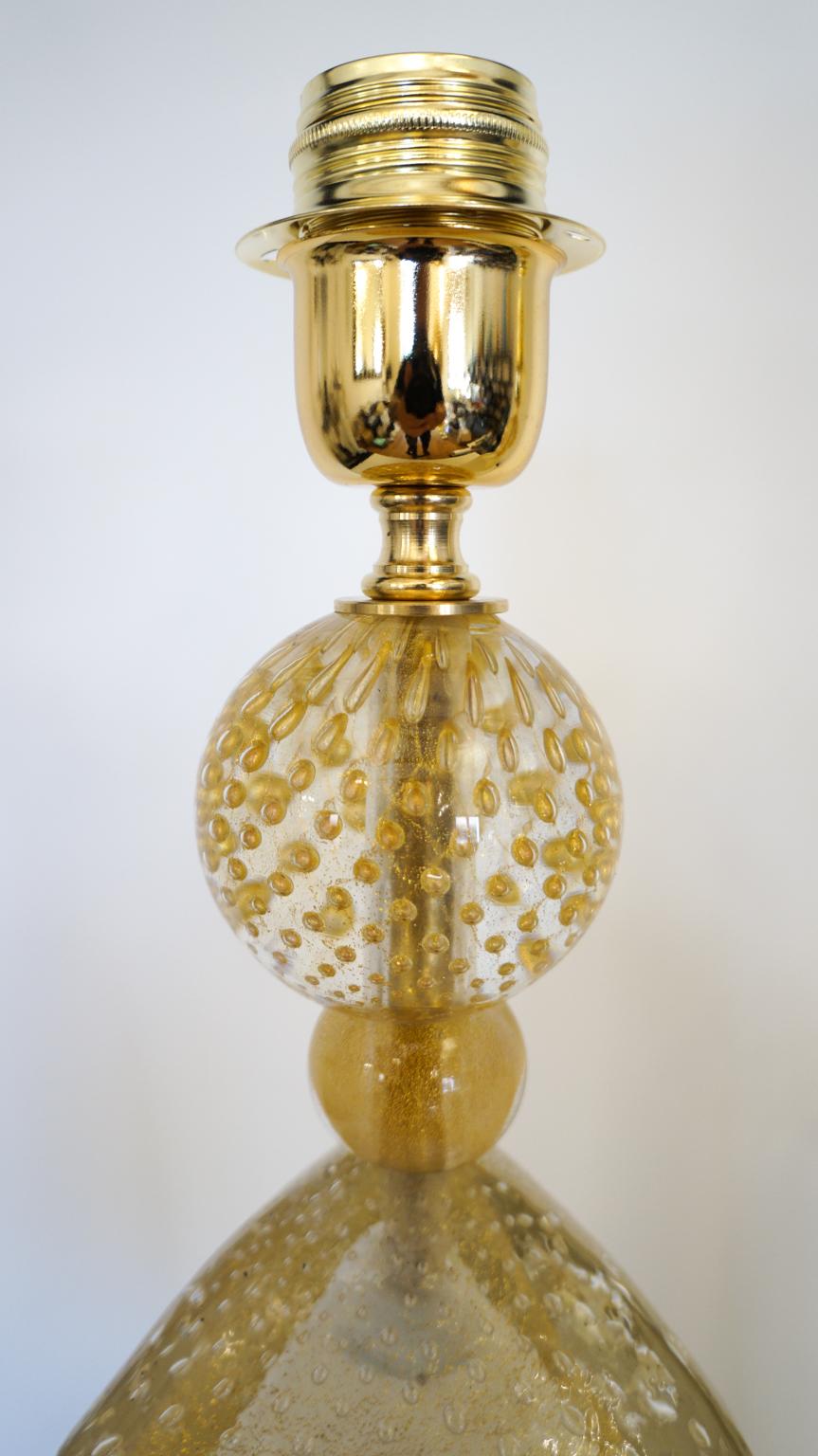 Hand-Crafted Alberto Donà Mid-Century Modern Gold Leaf Two Murano Glass Table Lamps, 1999 For Sale