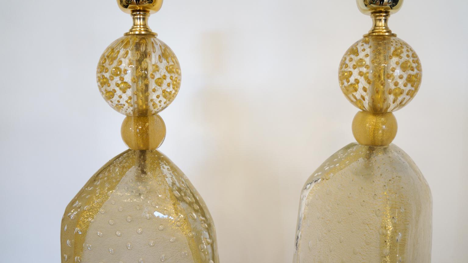 Verre de Murano Alberto Donà Lampes de table en verre de Murano en feuilles d'or, 1999 en vente