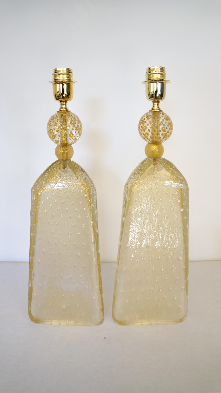 Alberto Donà Mid-Century Modern Gold Leaf Two Murano Glass Table Lamps, 1999 For Sale 4