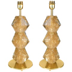 Alberto Donà Mid-Century Modern Gold Pair of Murano Glass Table Lamps Gold, 1992