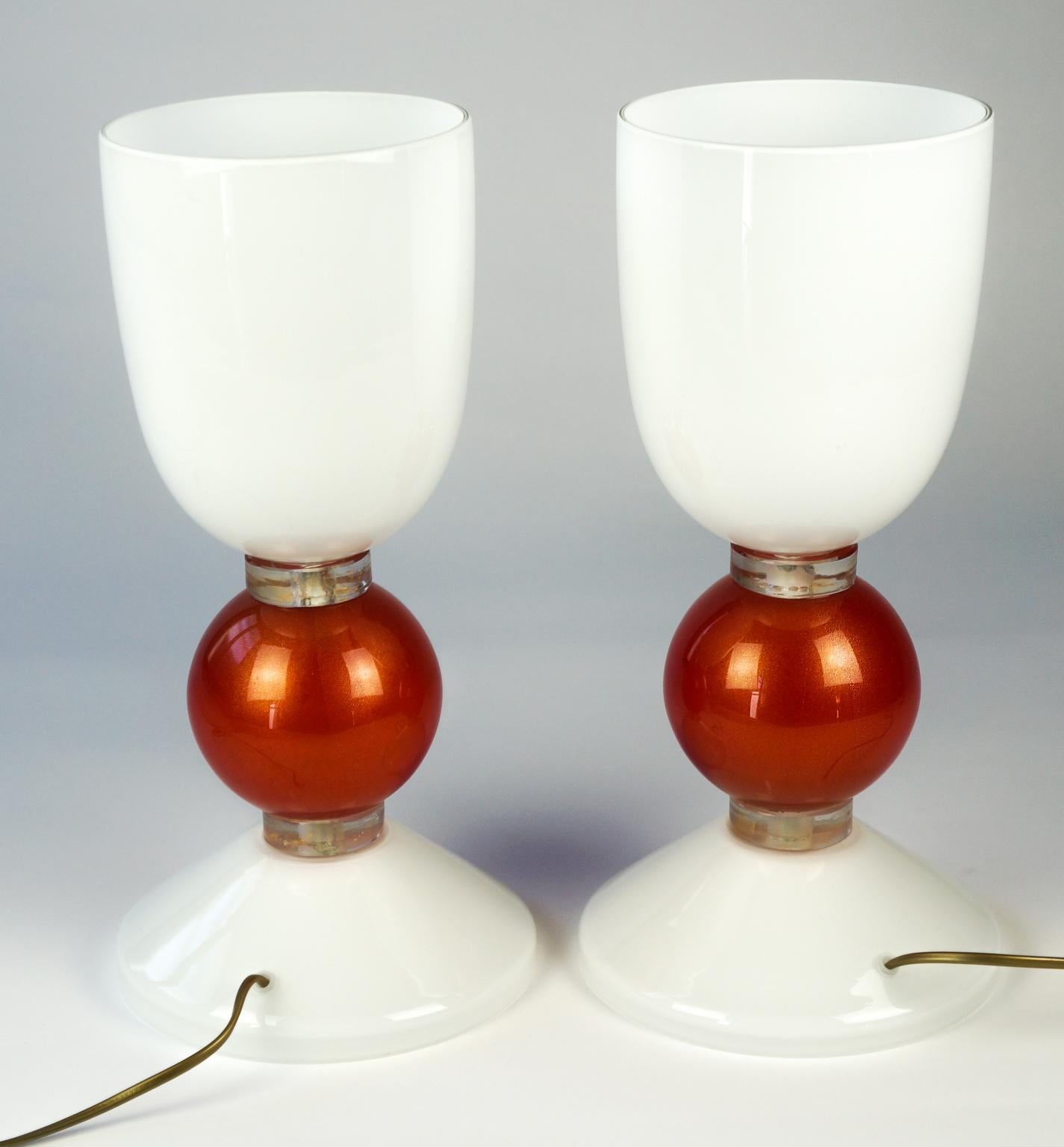 Alberto Donà Mid-Century Modern Gold Red Two of Murano Glass Table Lamps, 1984 For Sale 5