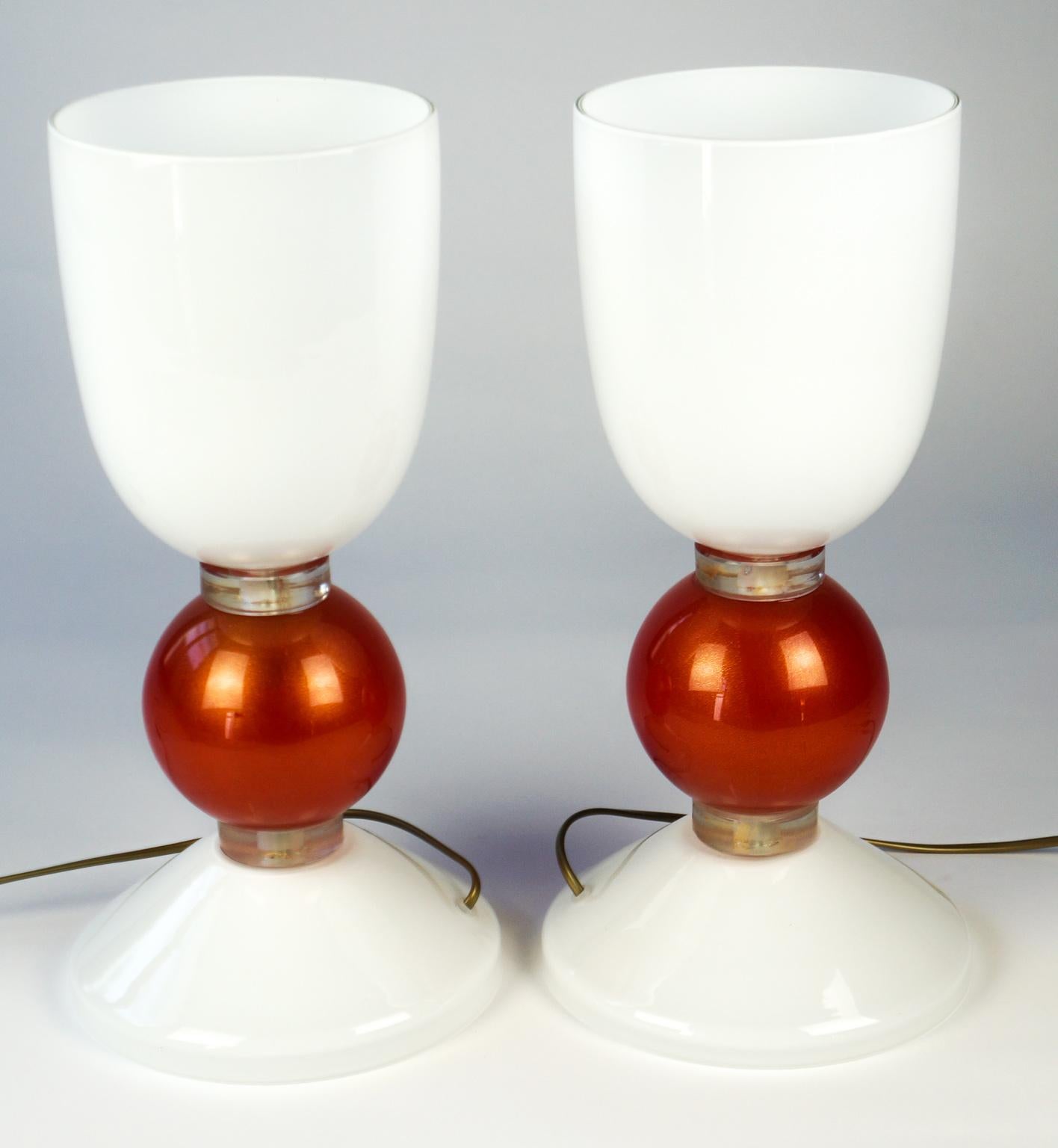 Alberto Donà Mid-Century Modern Gold Red Two of Murano Glass Table Lamps, 1984 For Sale 6