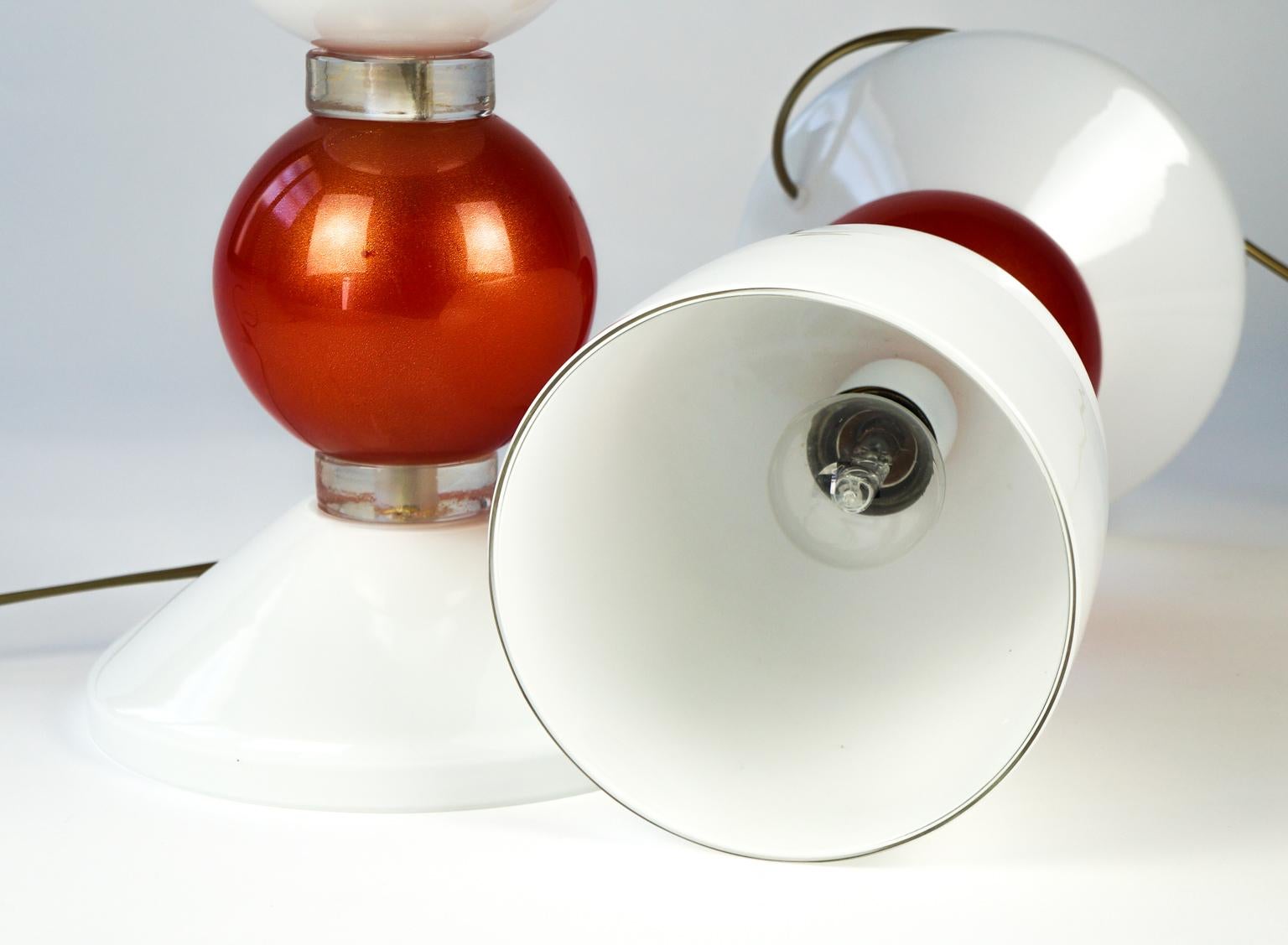 Deux lampes de bureau en verre de Murano rouge doré, de style moderne du milieu du siècle dernier d'Alberto Don, 1984 en vente 6