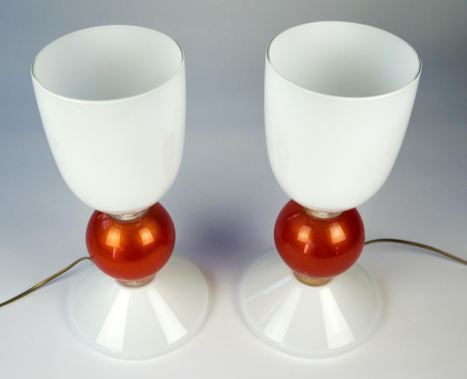 Alberto Donà Mid-Century Modern Gold Red Two of Murano Glass Table Lamps, 1984 For Sale 14