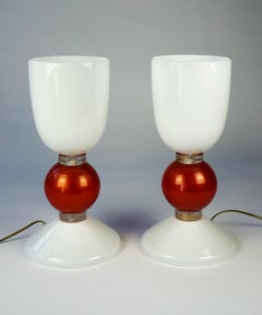 Alberto Donà Mid-Century Modern Gold Red Two of Murano Glass Table Lamps, 1984