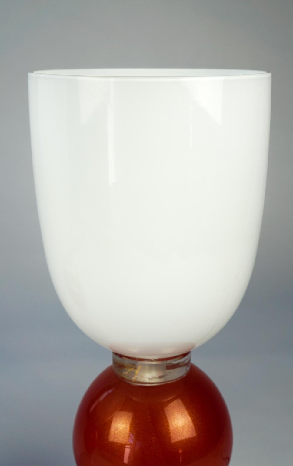 Hand-Crafted Alberto Donà Mid-Century Modern Gold Red Two of Murano Glass Table Lamps, 1984 For Sale