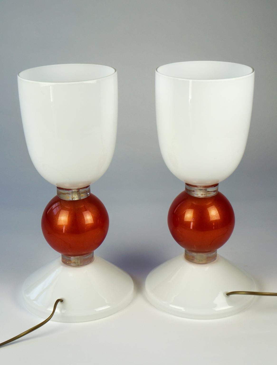 Alberto Donà Mid-Century Modern Gold Red Two of Murano Glass Table Lamps, 1984 For Sale 4