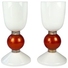 Alberto Donà Mid-Century Modern Gold Red Two of Murano Glass Table Lamps, 1984