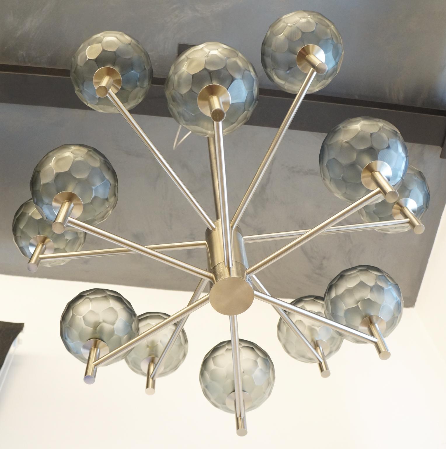 Hand-Crafted Alberto Donà Mid-Century Modern Grey Murano Glass Chandelier Engraved, 1999 For Sale