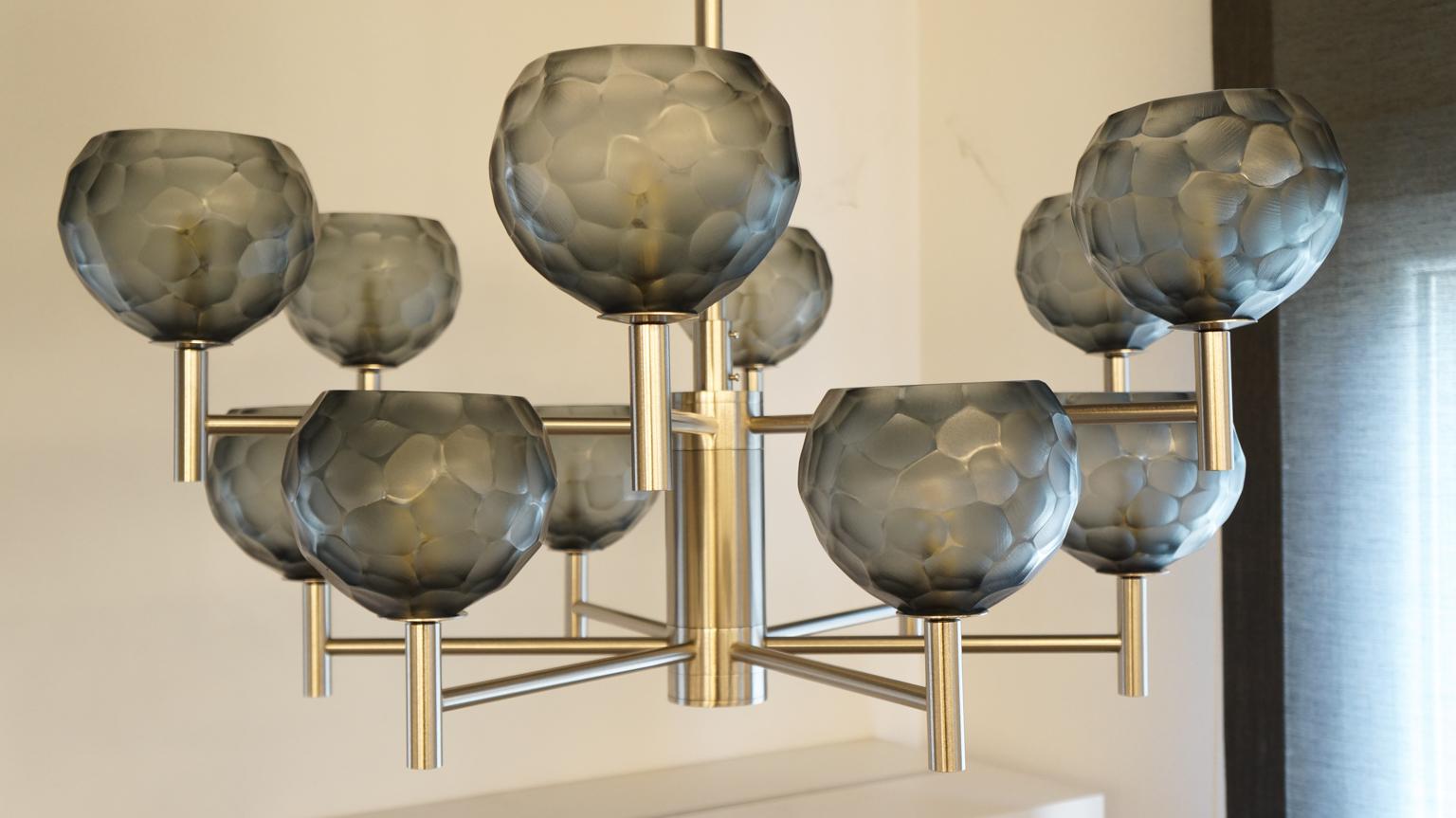 Late 20th Century Alberto Donà Mid-Century Modern Grey Murano Glass Chandelier Engraved, 1999 For Sale