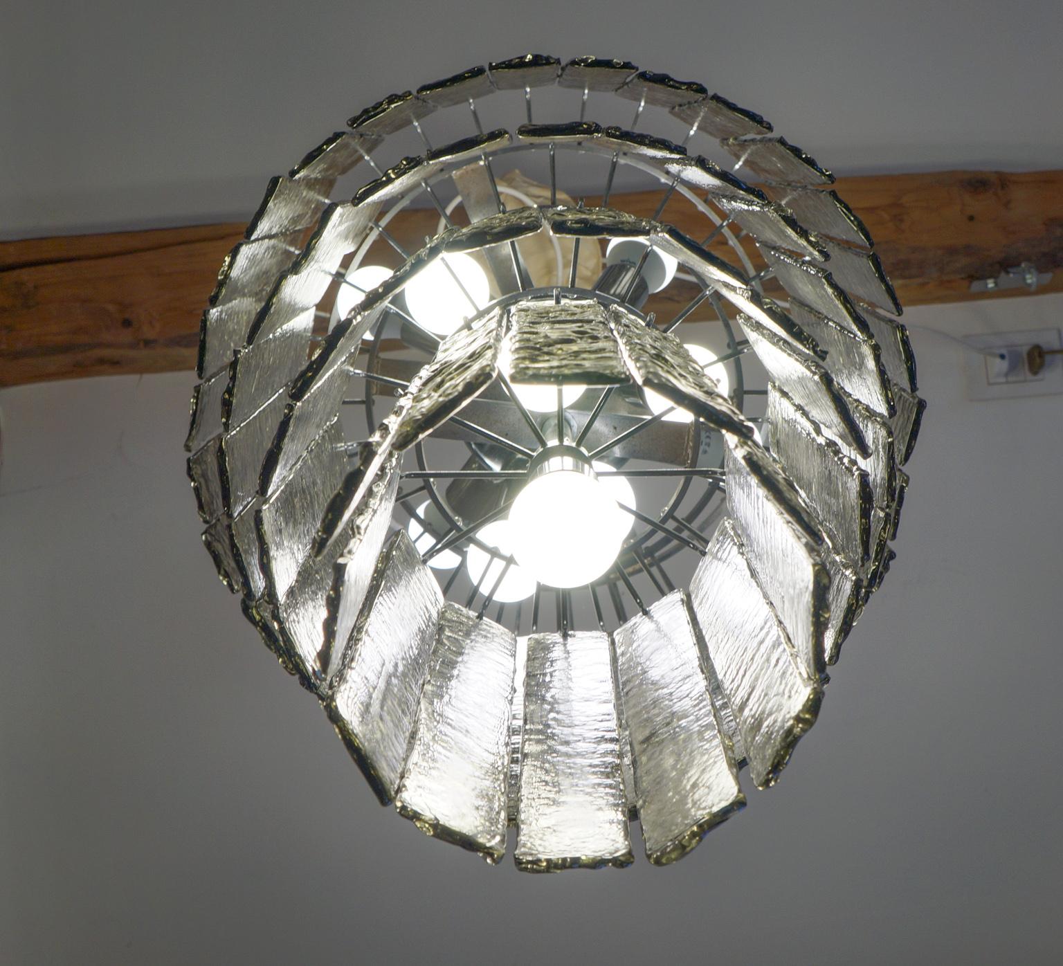 Alberto Donà Lampadario di metà secolo in vetro di Murano grigio Quattro livelli, 1999 in vendita 9