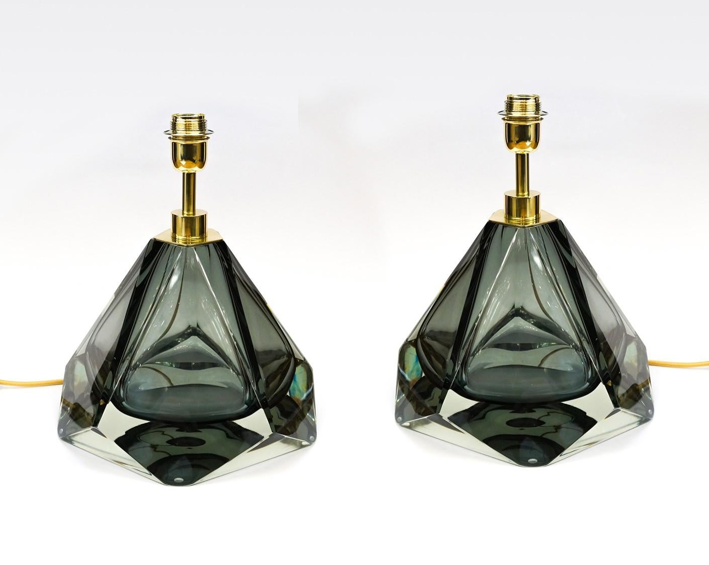 Alberto Donà Mid-Century Modern Grey Pair of Murano Glass Table Lamps, 1995 For Sale 14