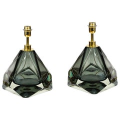 Alberto Donà Mid-Century Modern Grey Pair of Murano Glass Table Lamps, 1995