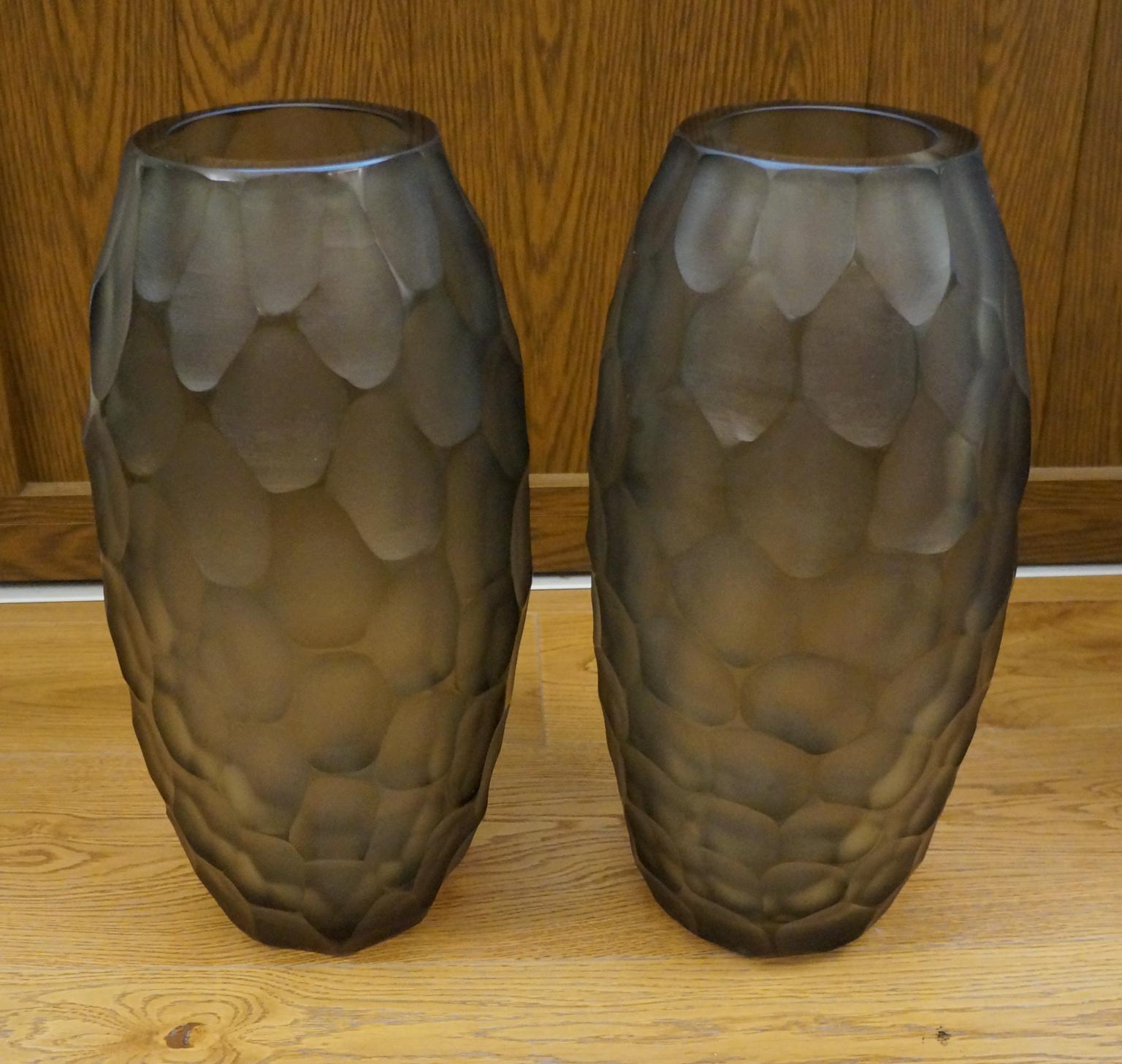 Alberto Donà Mid-Century Modern Grey Two Molato Murano Glass Vases Signed, 1999 For Sale 15