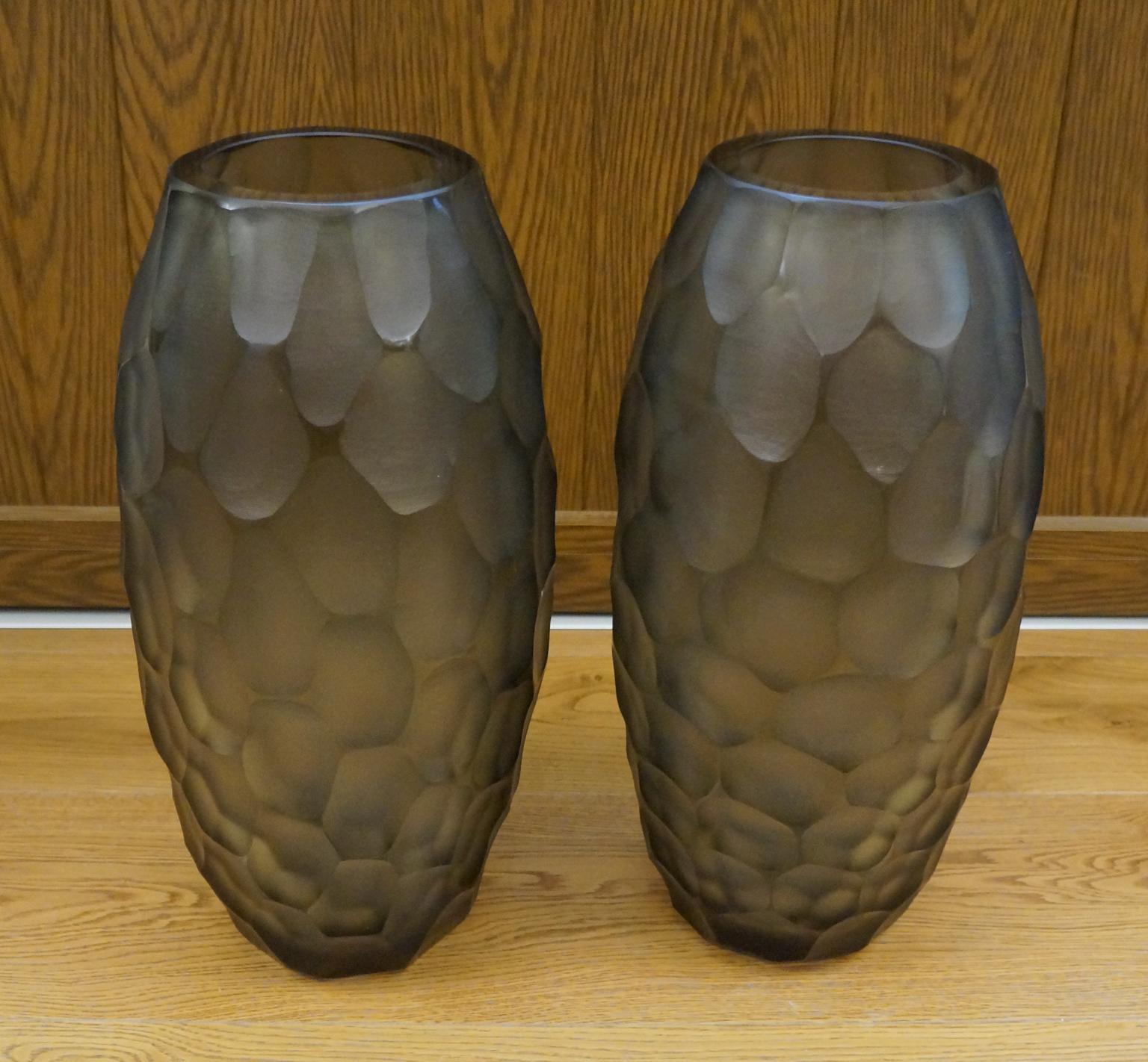 Hand-Crafted Alberto Donà Mid-Century Modern Grey Two Molato Murano Glass Vases Signed, 1999 For Sale
