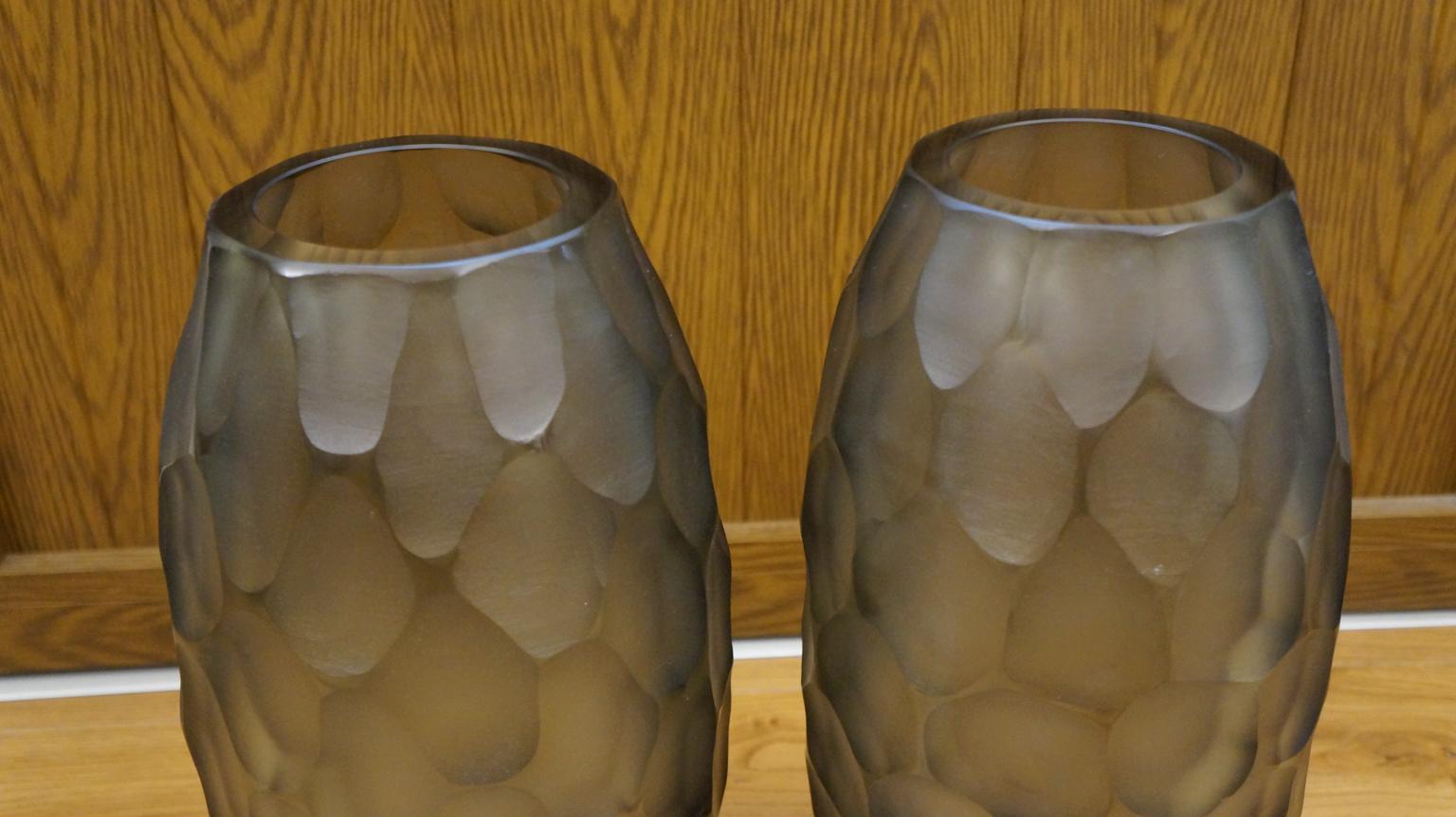 Alberto Donà Mid-Century Modern Grey Two Molato Murano Glass Vases Signed, 1999 For Sale 1