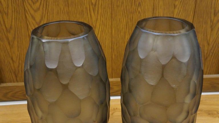 Art Glass Alberto Donà Mid-Century Modern Grey Two Molato Murano Glass Vases Signed, 1999 For Sale