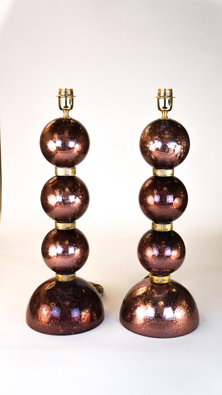 Hand-Crafted Alberto Donà Mid-Century Modern Italian Murano Glass Pair of Table Lamps, 1995s For Sale