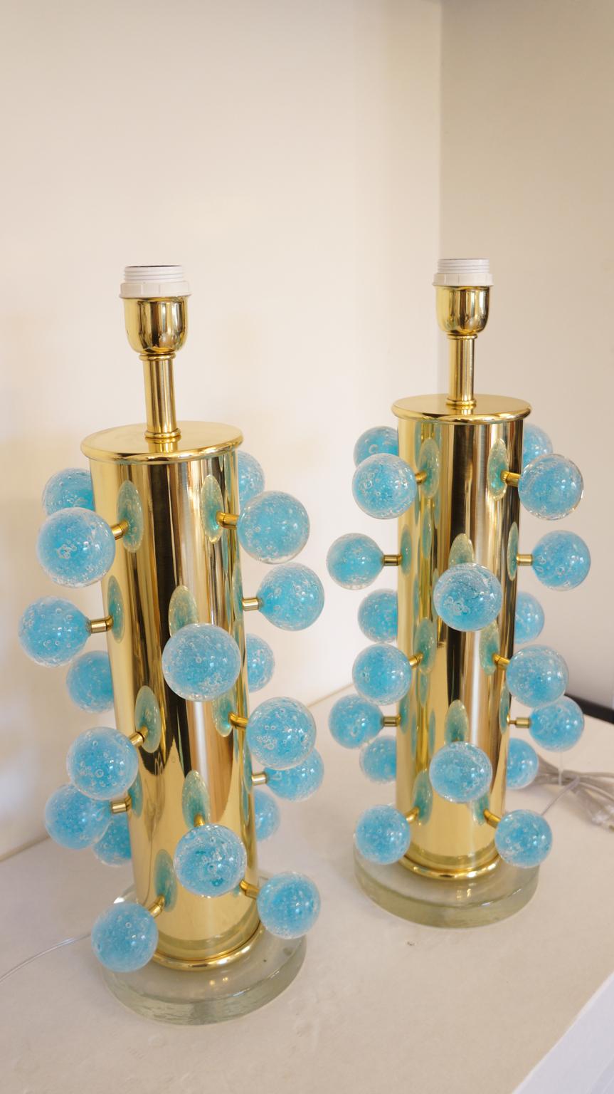 Alberto Donà Mid-Century Modern Light Blue Two Murano Glass Table Lamps, 1997 For Sale 11
