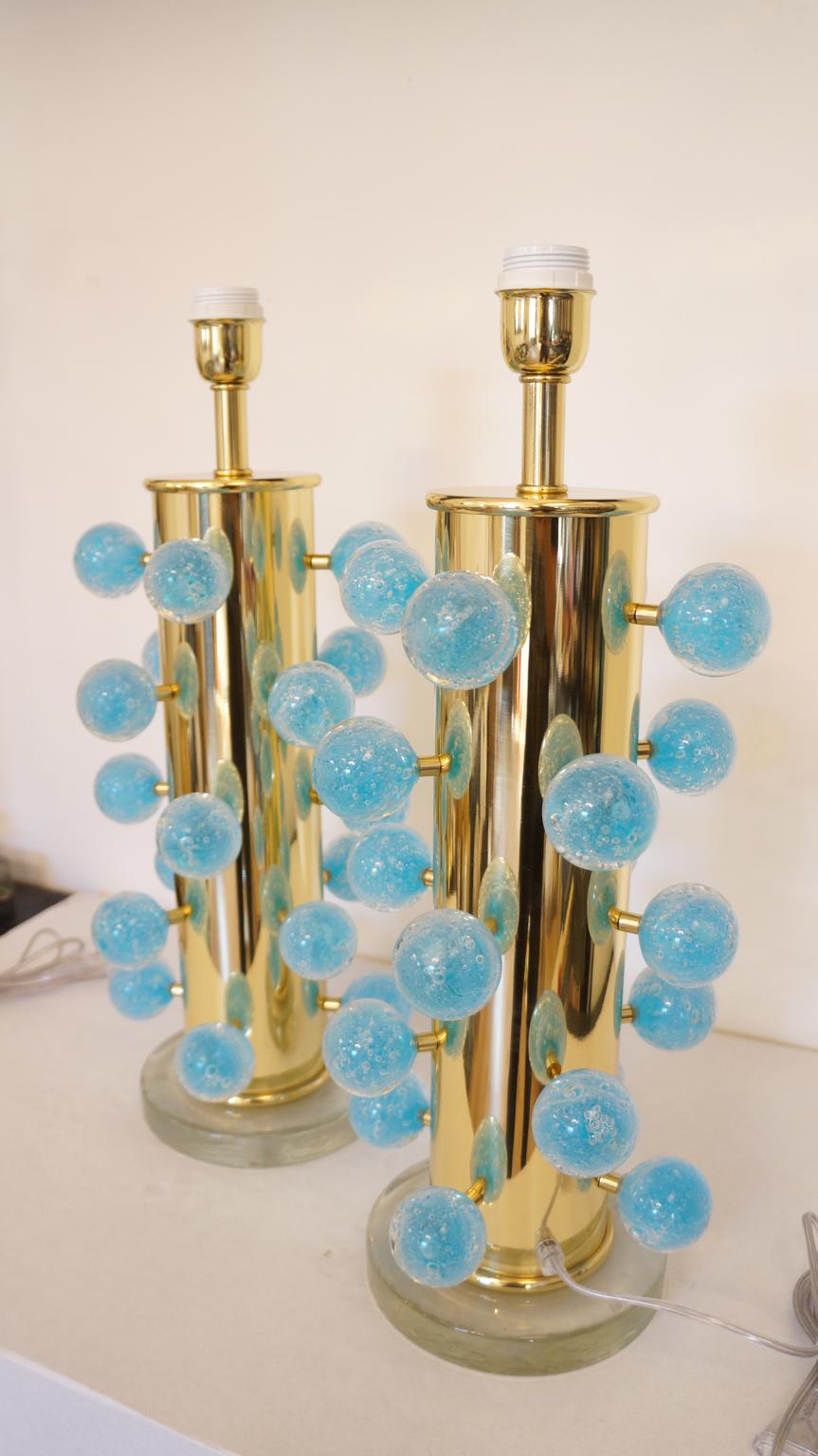 Alberto Donà Mid-Century Modern Light Blue Two Murano Glass Table Lamps, 1997 For Sale 12