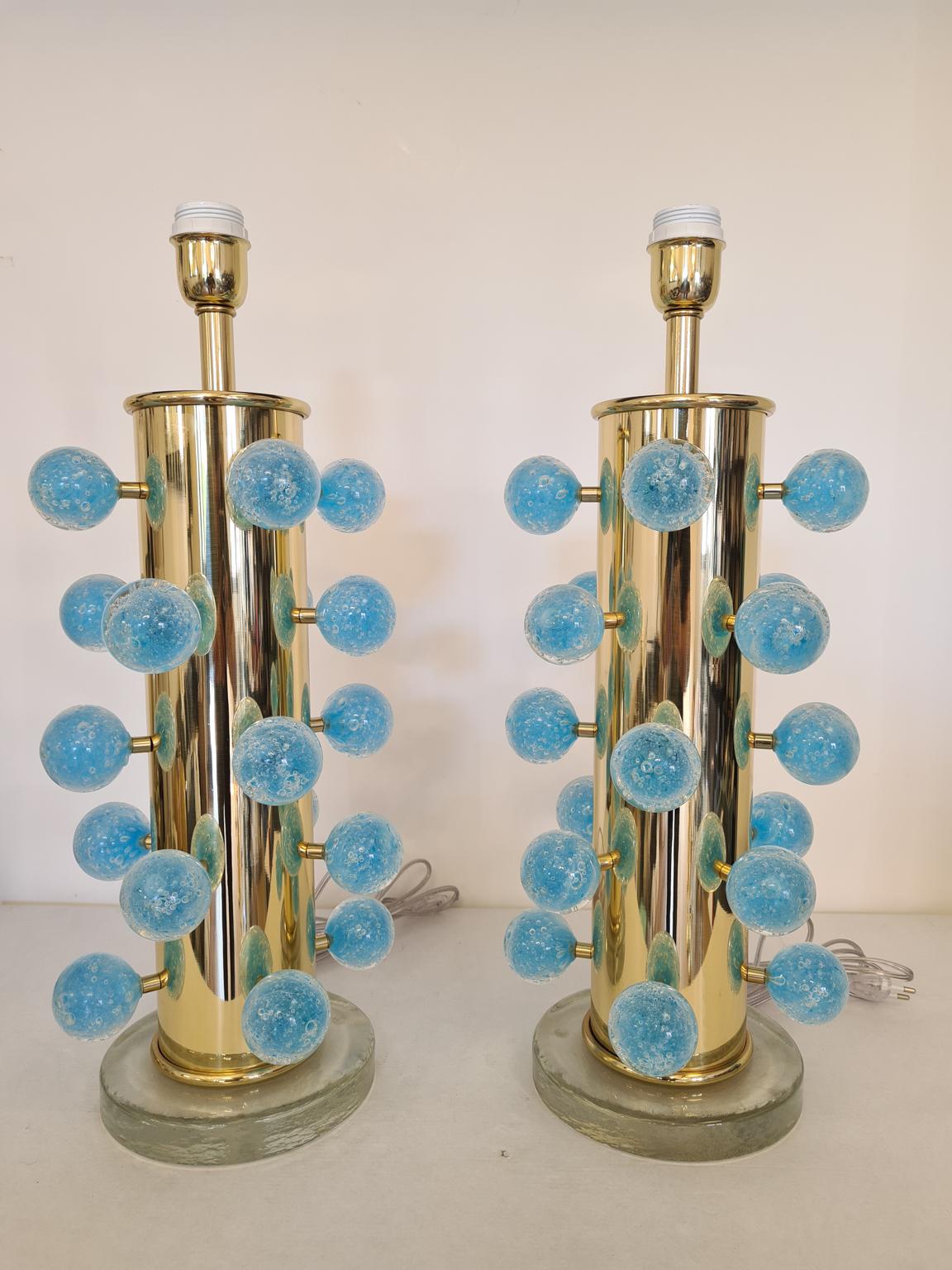 Alberto Donà Mid-Century Modern Light Blue Two Murano Glass Table Lamps, 1997 For Sale 13