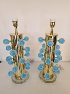 Alberto Donà Mid-Century Modern Light Blue Two Murano Glass Table Lamps, 1997