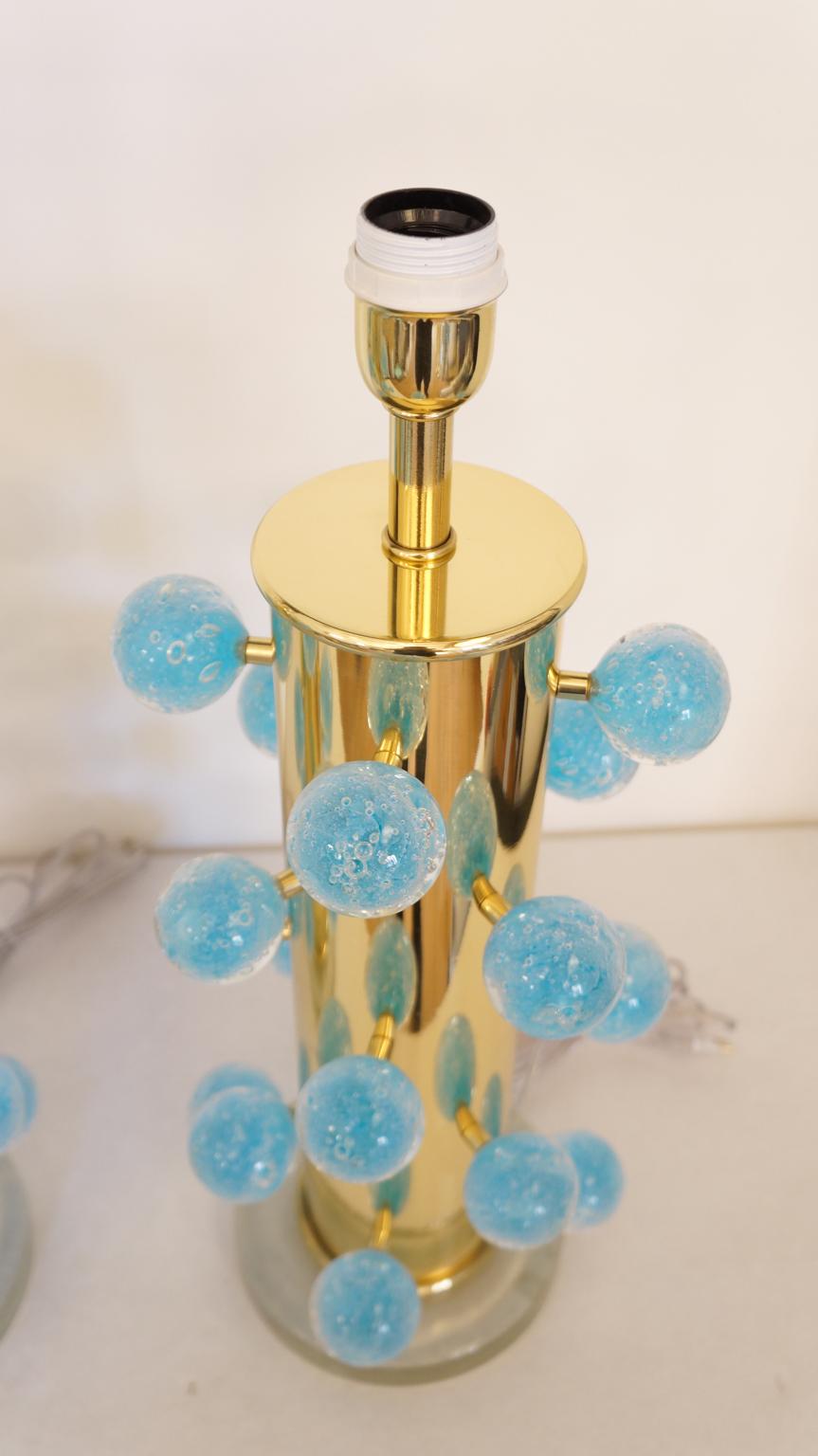 Italian Alberto Donà Mid-Century Modern Light Blue Two Murano Glass Table Lamps, 1997 For Sale