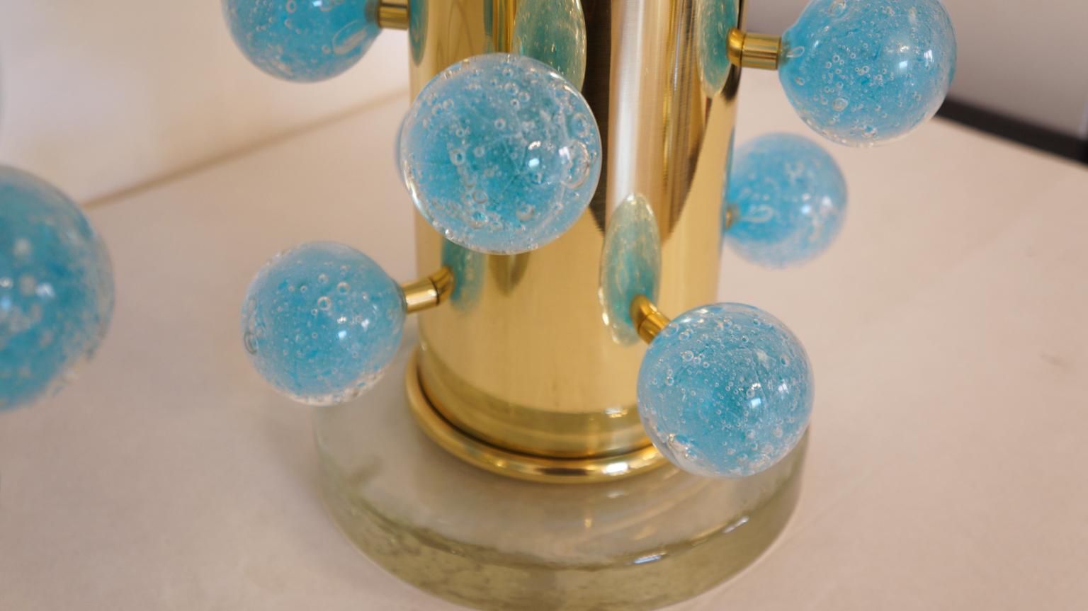 Art Glass Alberto Donà Mid-Century Modern Light Blue Two Murano Glass Table Lamps, 1997 For Sale