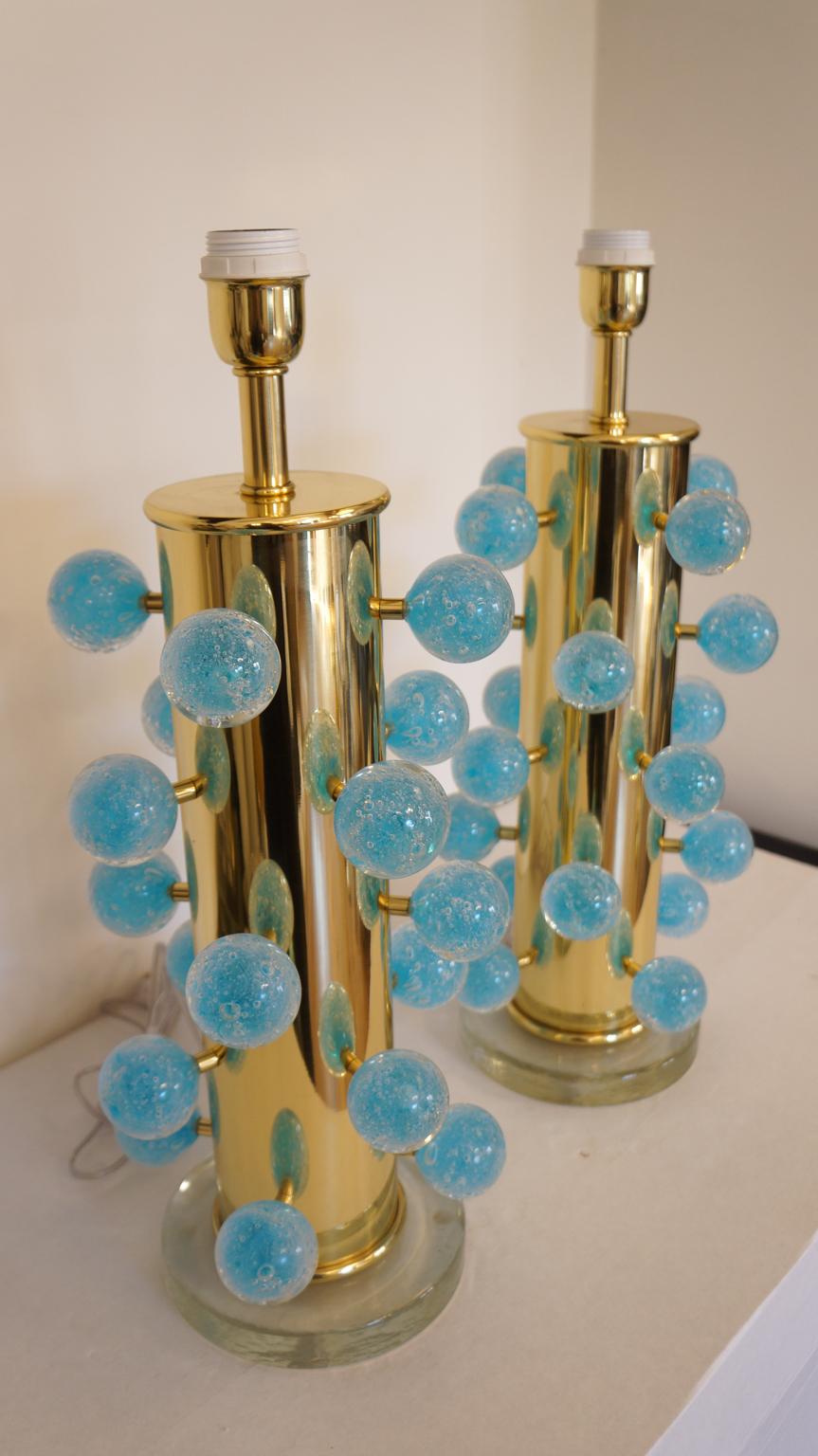 Alberto Donà Mid-Century Modern Light Blue Two Murano Glass Table Lamps, 1997 For Sale 1