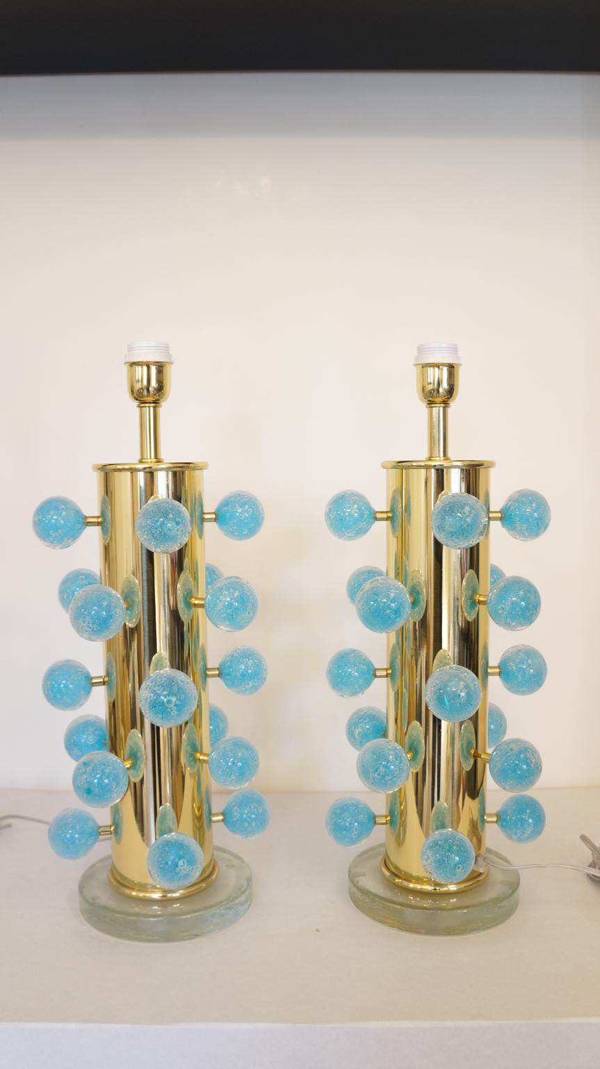 Alberto Donà Mid-Century Modern Light Blue Two Murano Glass Table Lamps, 1997 For Sale 2