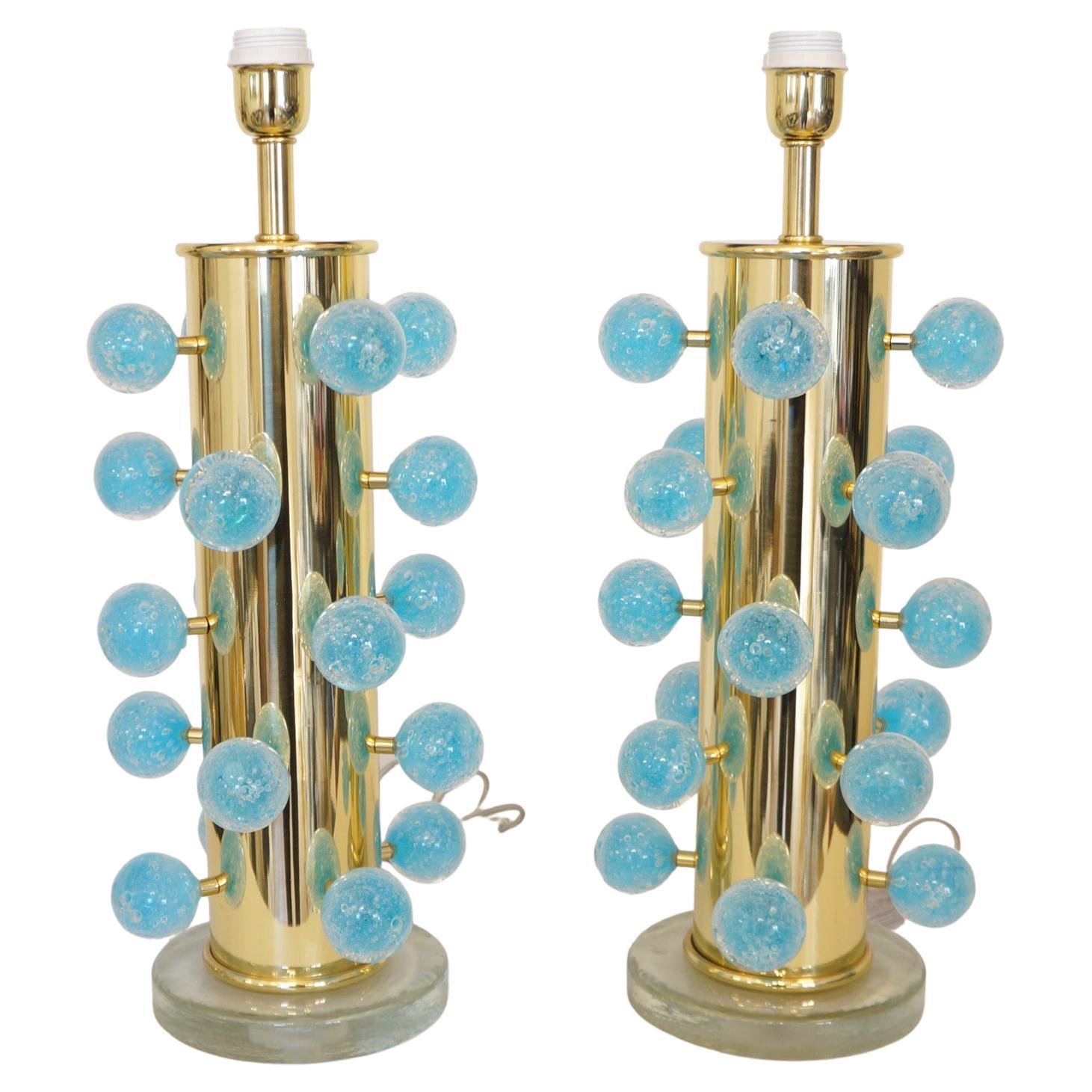 Alberto Donà Mid-Century Modern Light Blue Two Murano Glass Table Lamps, 1997 For Sale