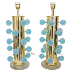 Alberto Donà Mid-Century Modern Light Blue Two Murano Glass Table Lamps, 1997