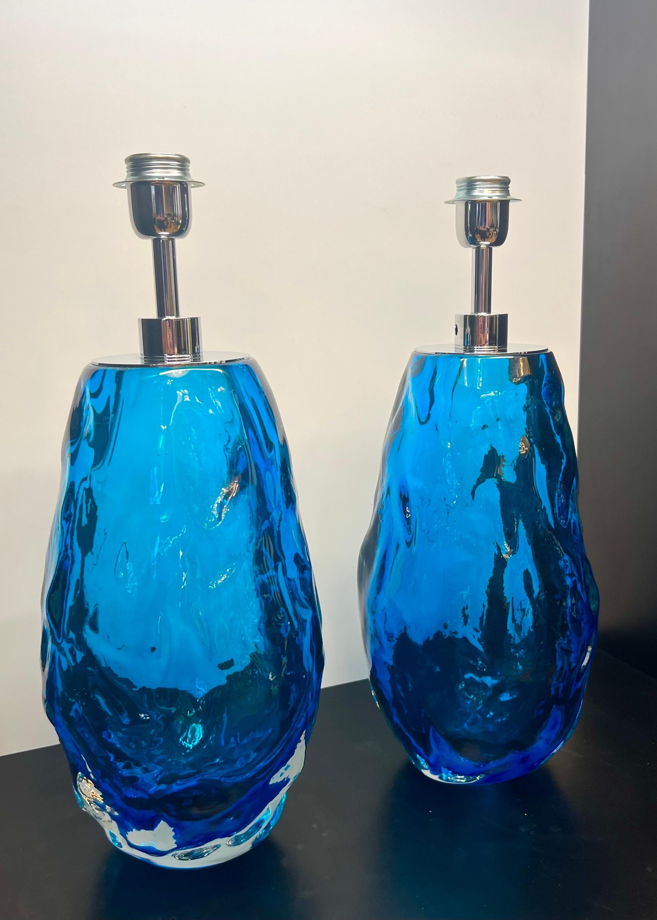 Alberto Donà Lámparas de sobremesa modernas de mediados de siglo de cristal de Murano azul claro dos 2024 en venta 6