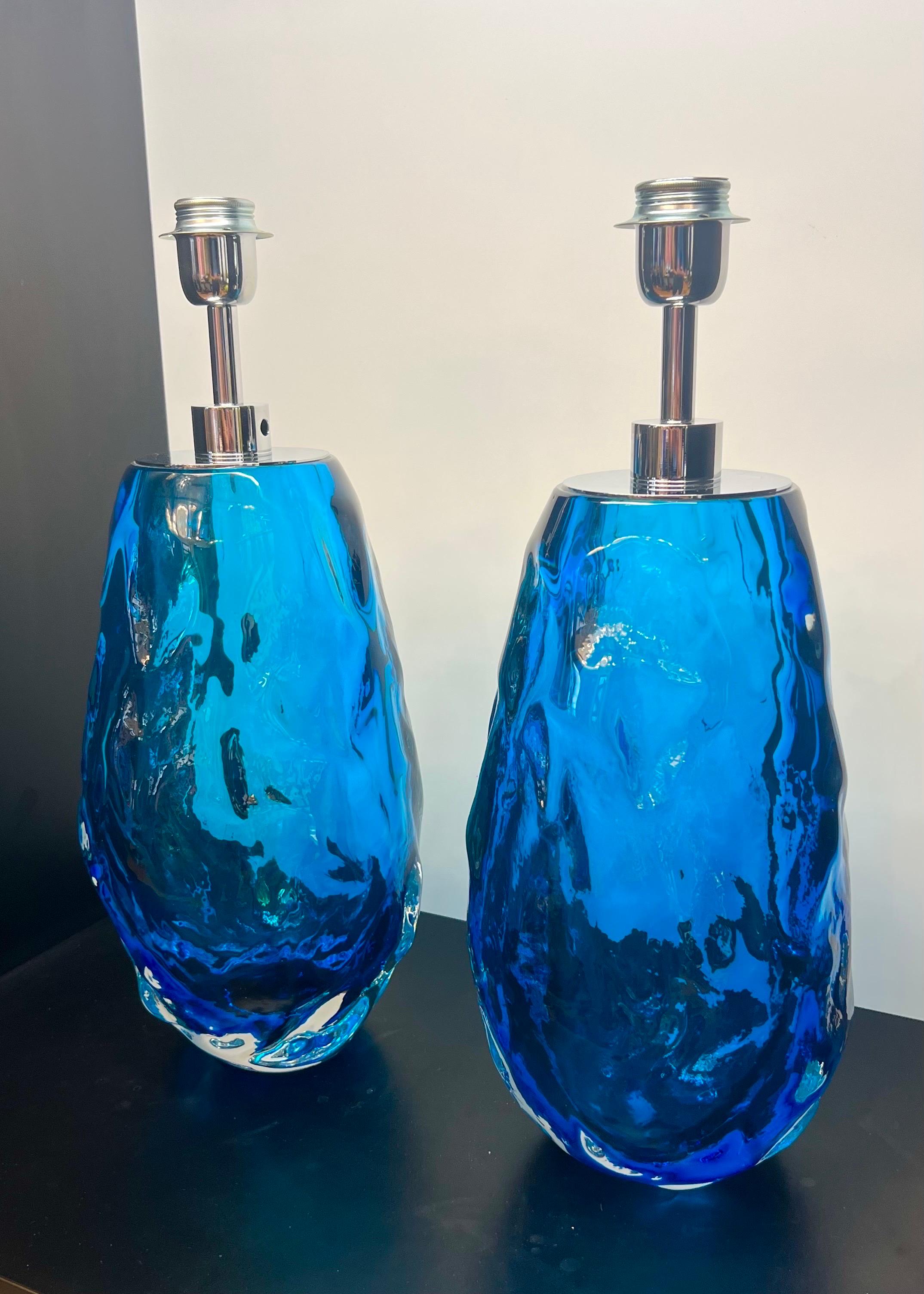 Alberto Donà Lámparas de sobremesa modernas de mediados de siglo de cristal de Murano azul claro dos 2024 en venta 7