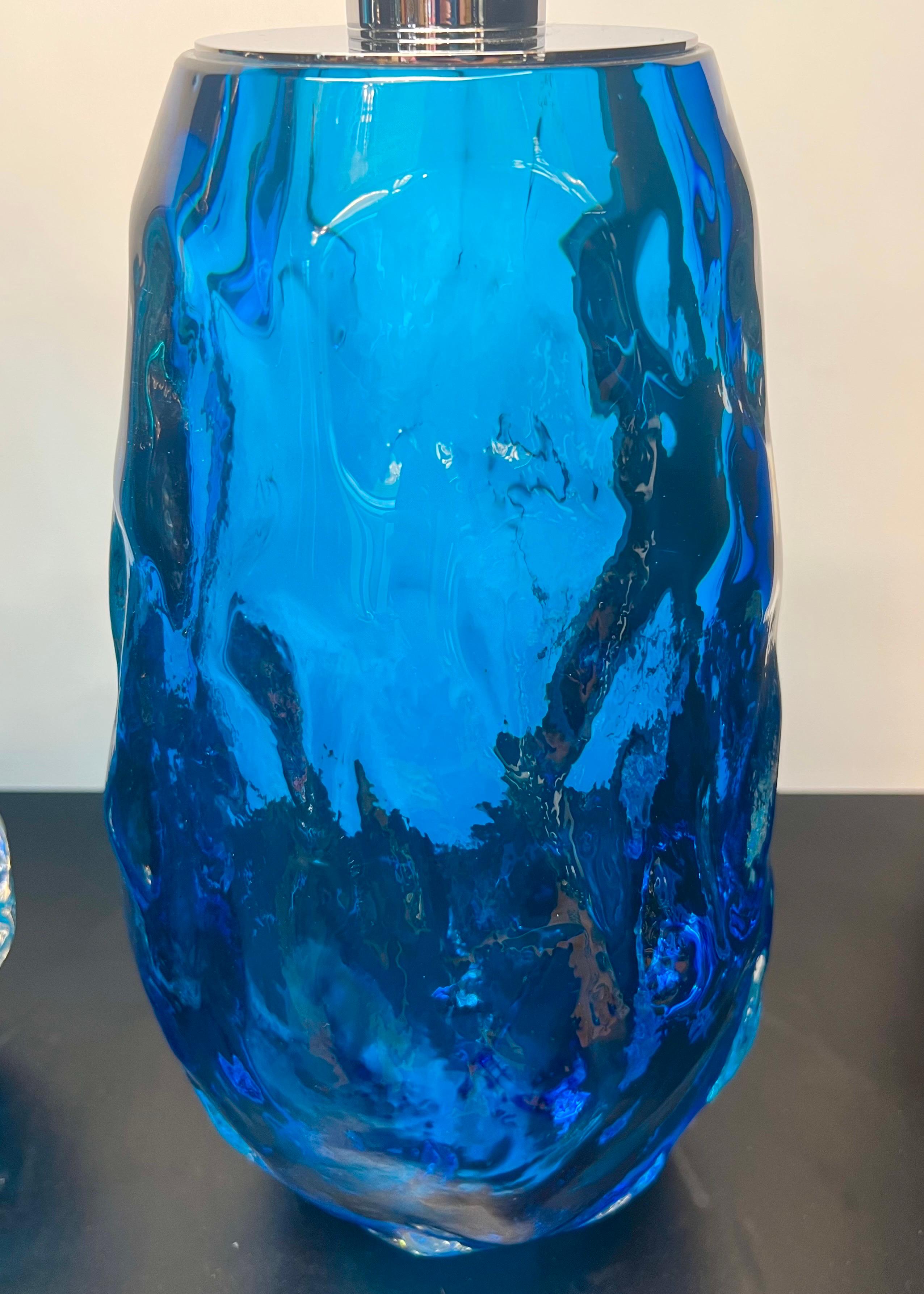 Alberto Donà Lámparas de sobremesa modernas de mediados de siglo de cristal de Murano azul claro dos 2024 en venta 8