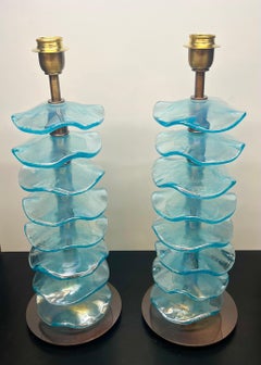 Alberto Donà Mid-Century Modern Light Blue Two Murano Glass Table Lamps 2024