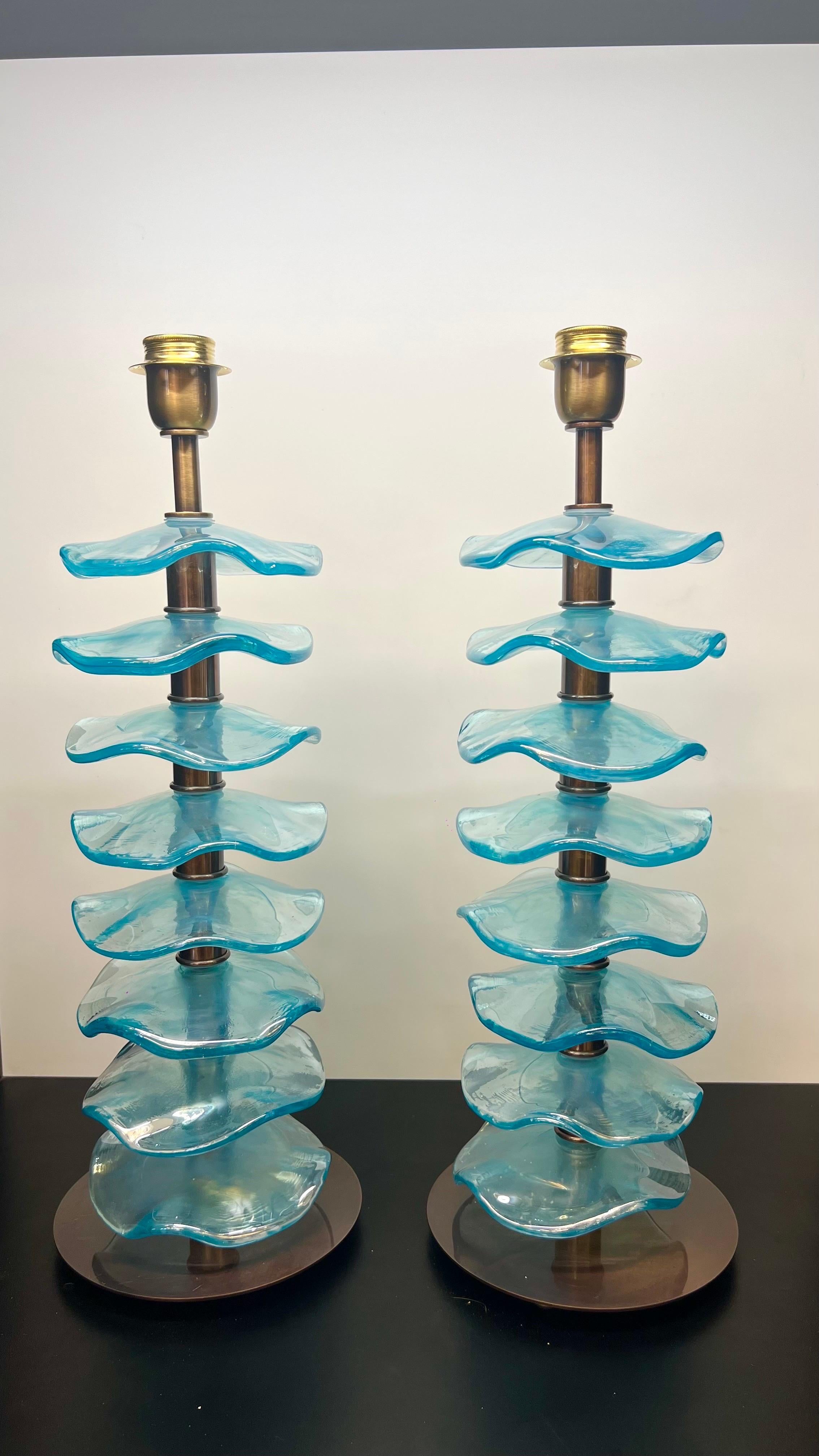 Mid-Century moderno Alberto Donà - Due lampade da tavolo in vetro di Murano, azzurro, metà del secolo scorso 2024 in vendita